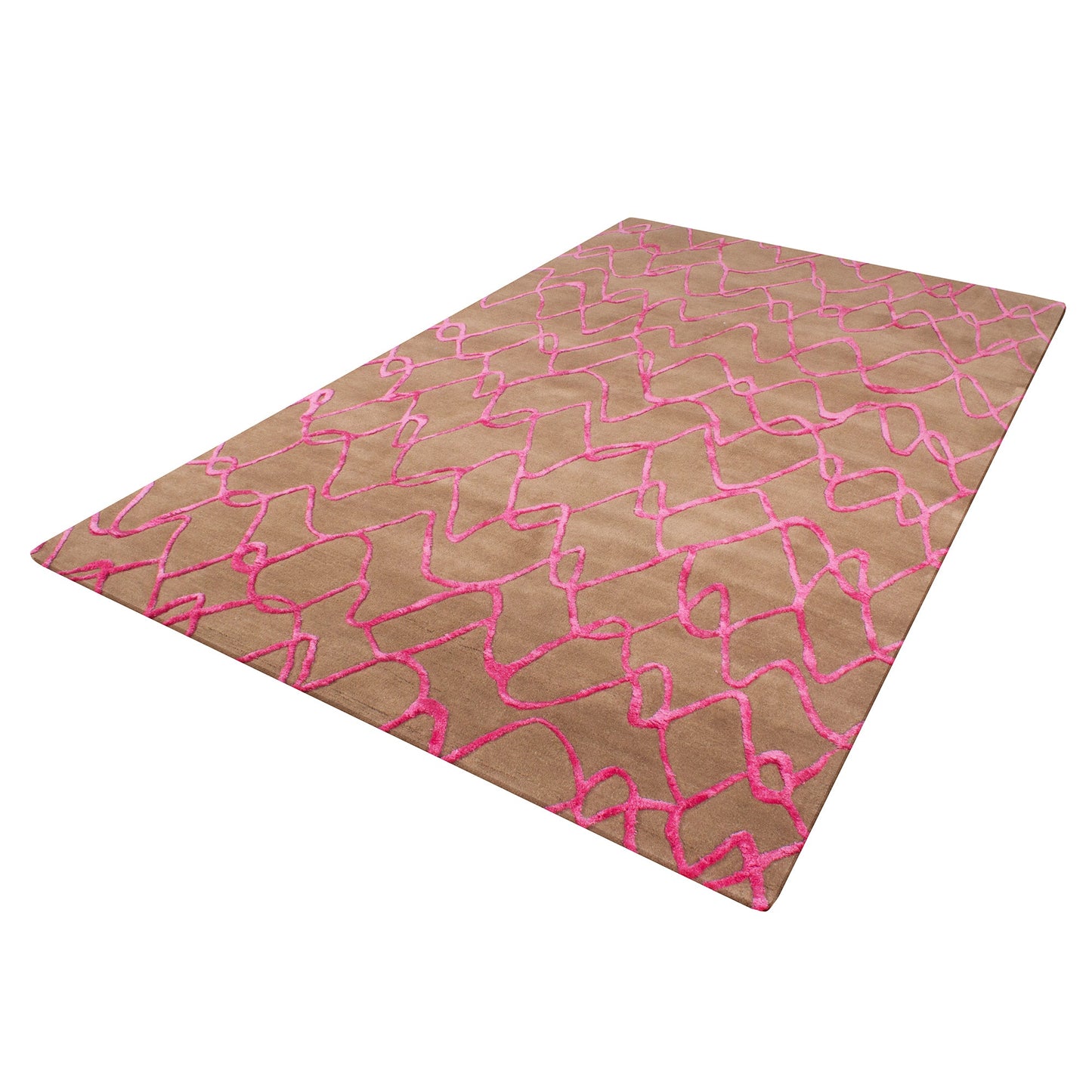 Brown Woolen Handmade Abstract Bhadohi Carpet