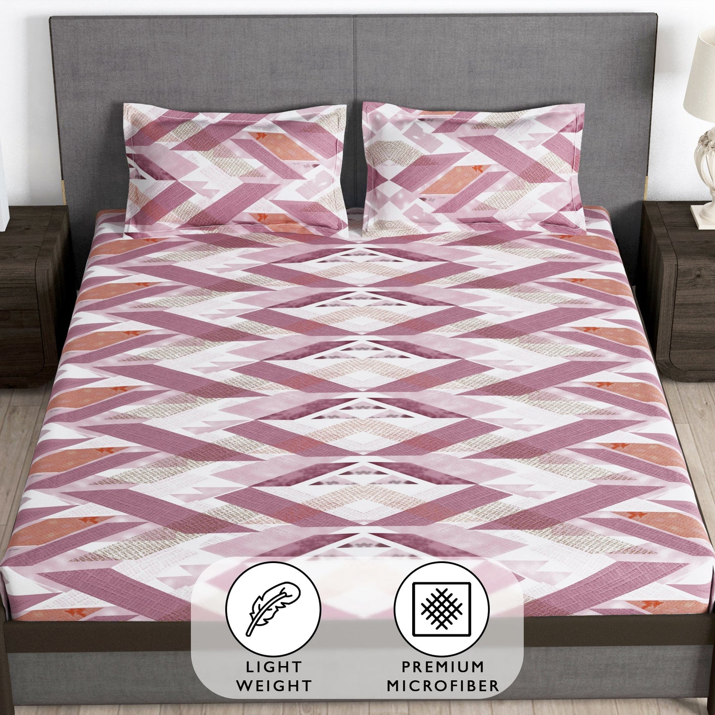 Story@Home 2 Pcs Arena Microfiber Double Bedsheets Combo With 4 Pillow Covers - Blue & Mauve