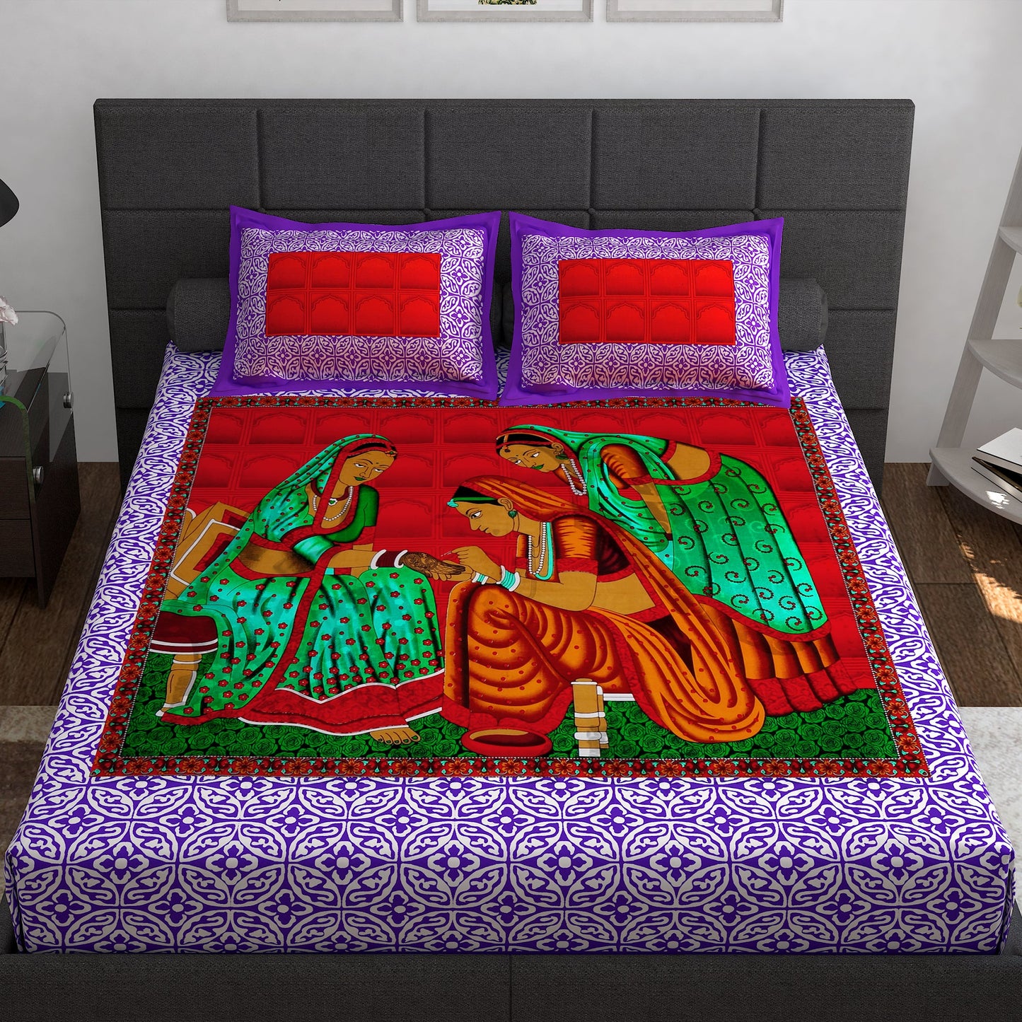 Ventura 144 TC Purple Traditional Rajasthani Double Bedsheet