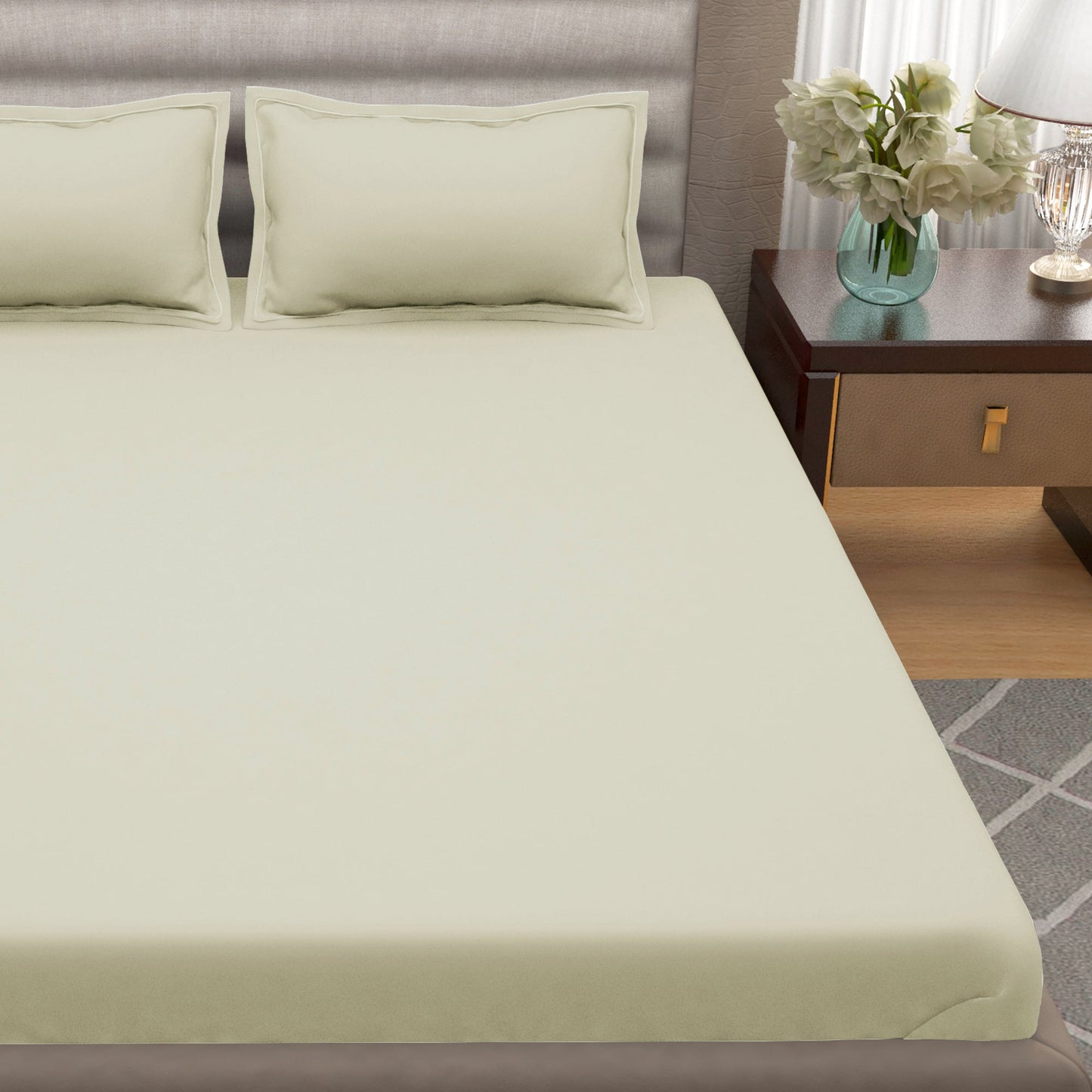 400 TC 100% Cotton Ivory 1 Unit King size Bedsheet with 2 pillow Covers
