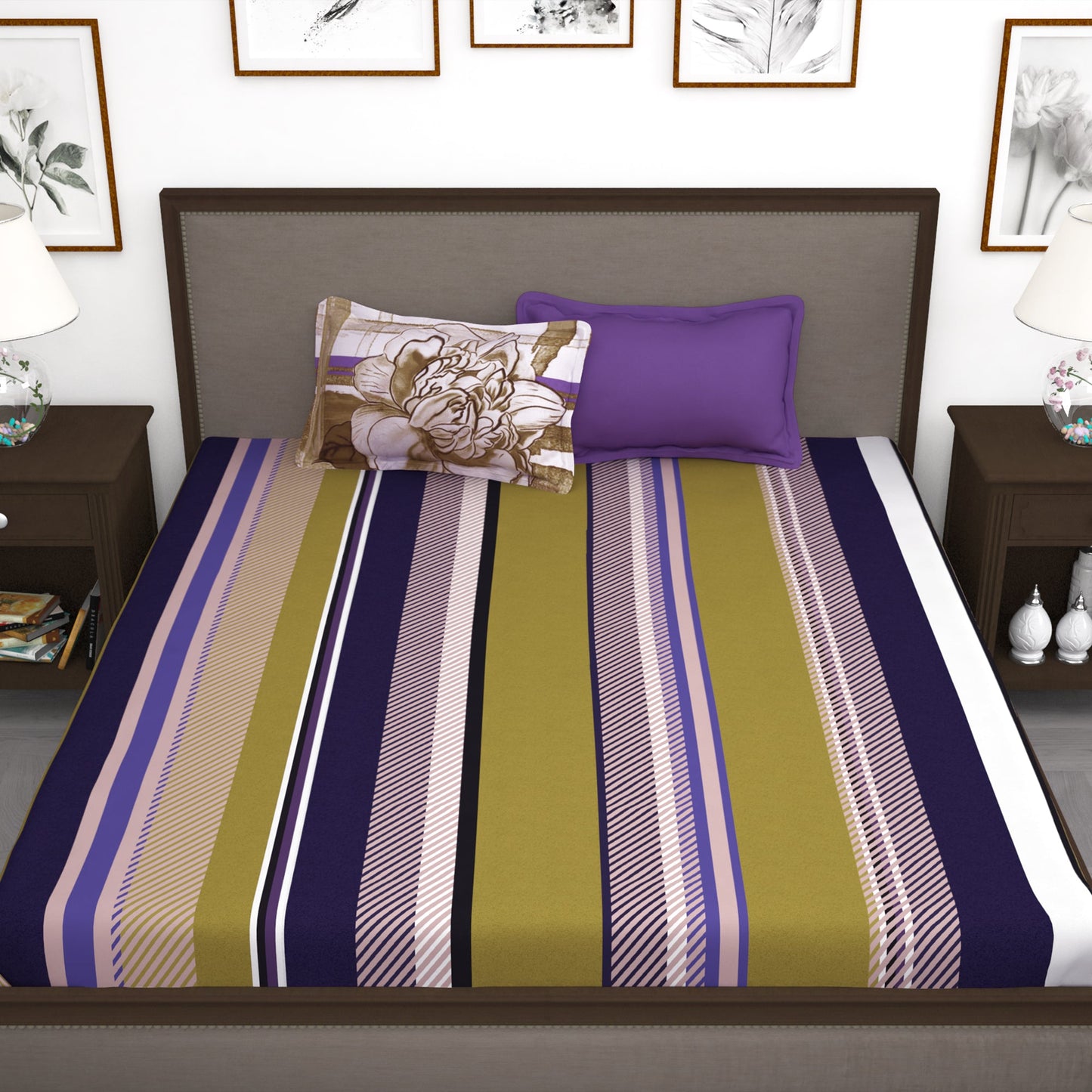 Myra 186 TC 100% Cotton Purple King Size Bedsheet