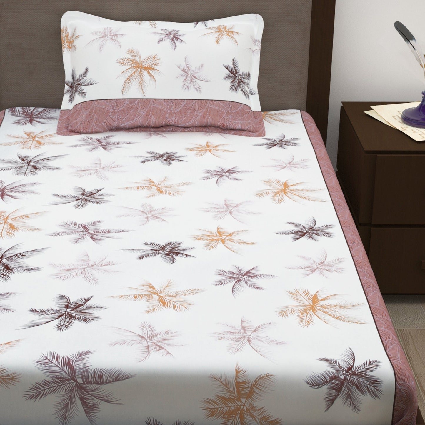 Sparkle 144 TC 100% Cotton White & Pink Single Bedsheet Combo | Set of 2 |