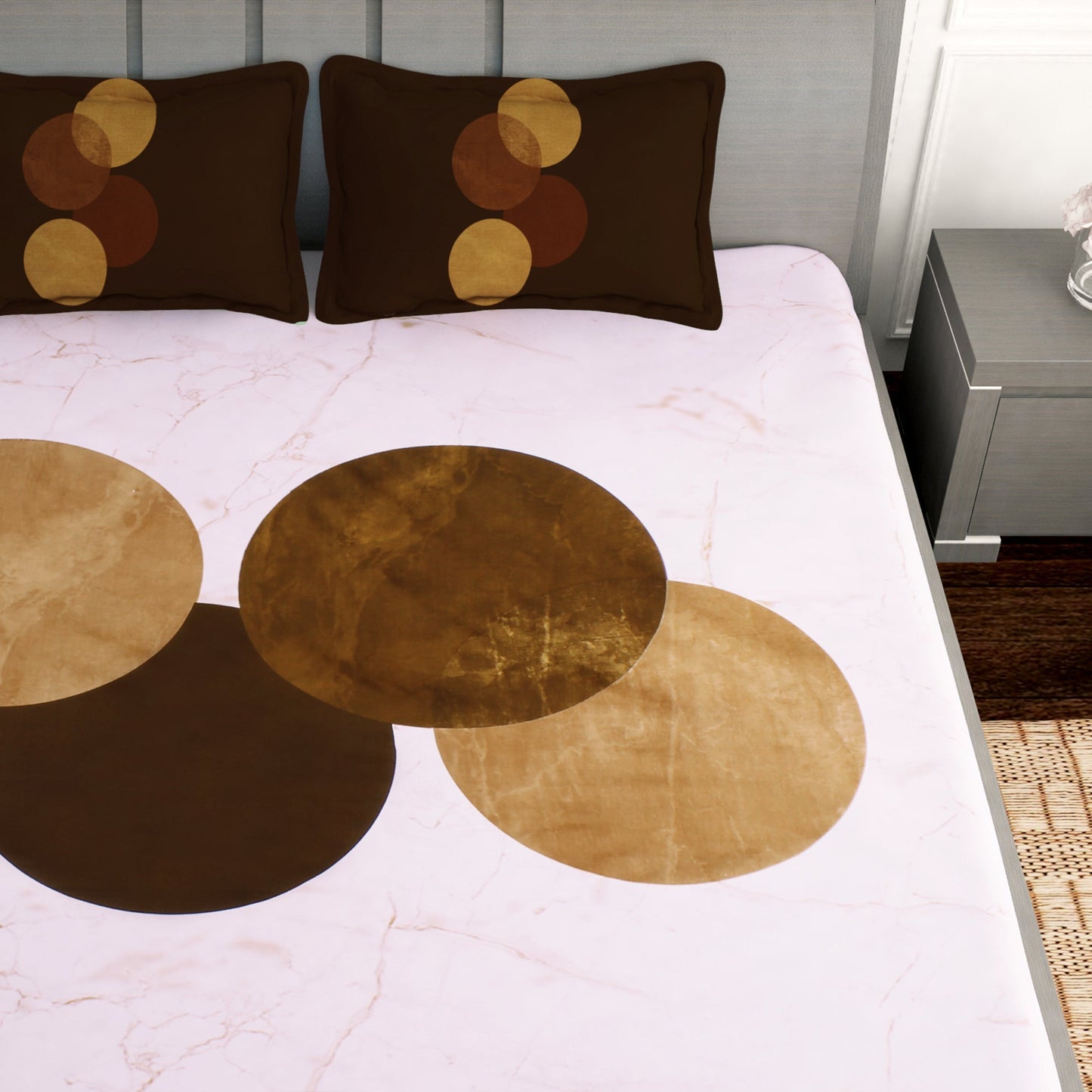 Artini Collection Tileable Circles Pattern King Size Bedsheet - Blue