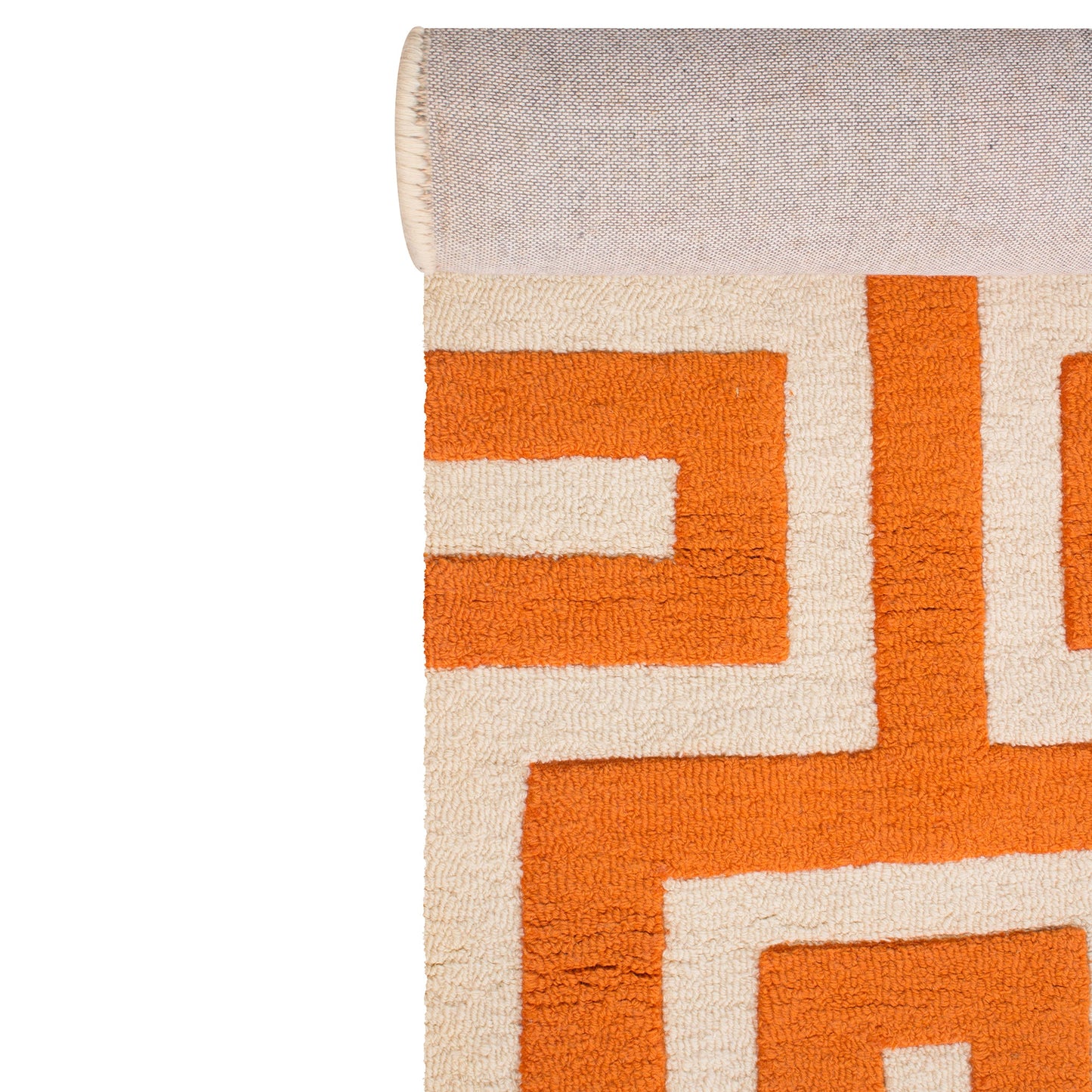 Orange Woolen Handmade Abstract Bhadohi Carpet