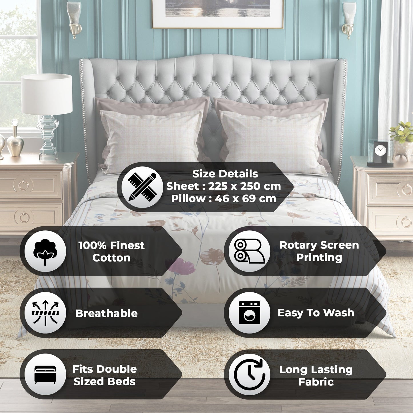 Studio Luxurious 144 TC 100% Cotton Light Yellow Double Bedsheet