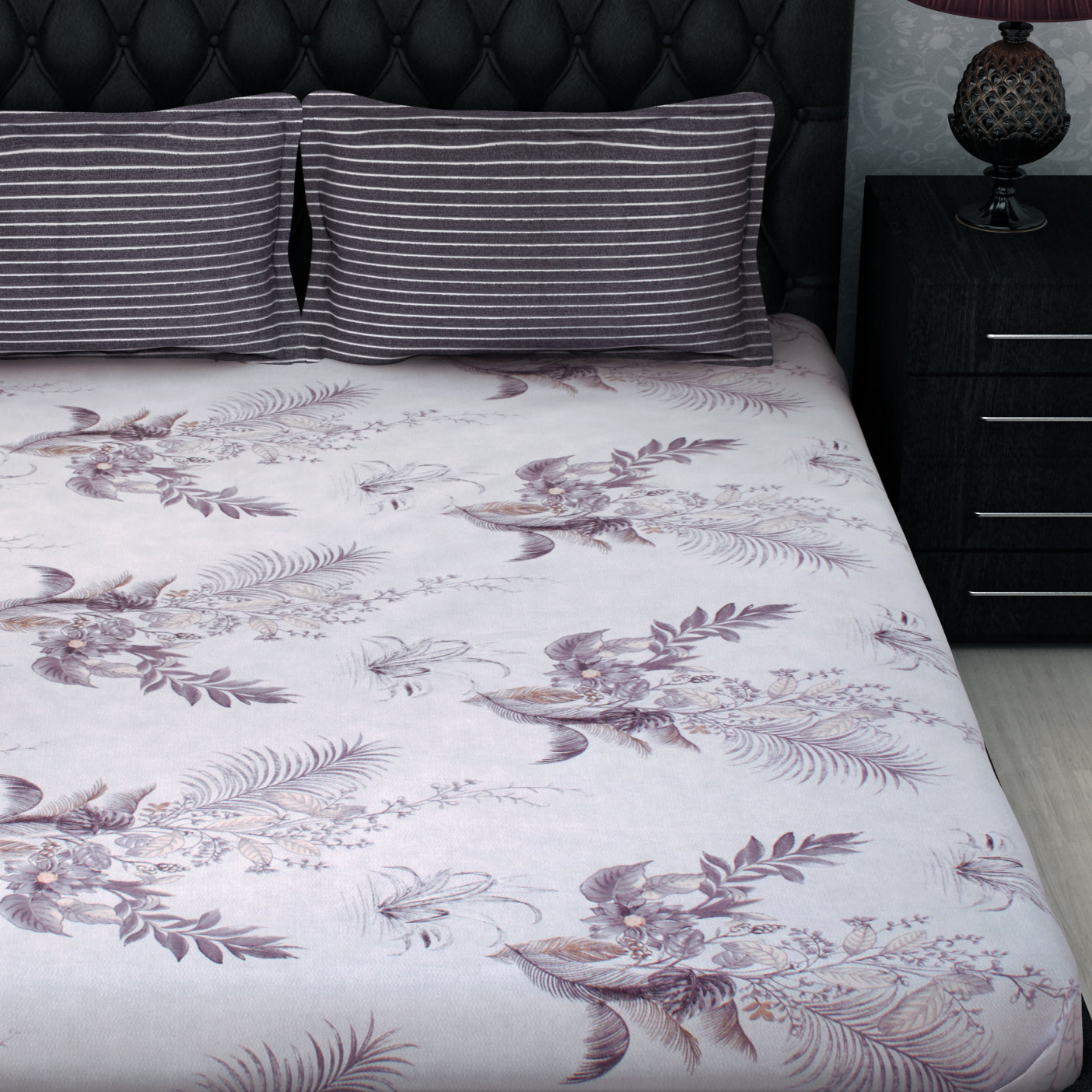 Metro Cotton Double Bedsheets Combo - 186 TC- Muticolor and Grey - Fancy Mix N Match Design and Floral