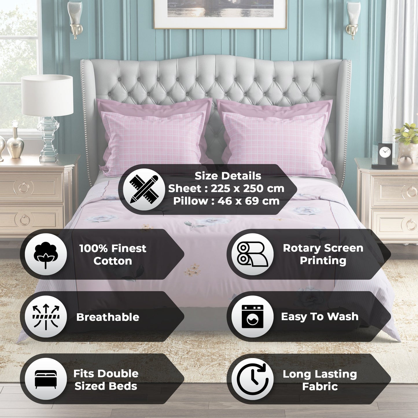 Studio Luxurious 144 TC 100% Cotton Purple Double Bedsheet