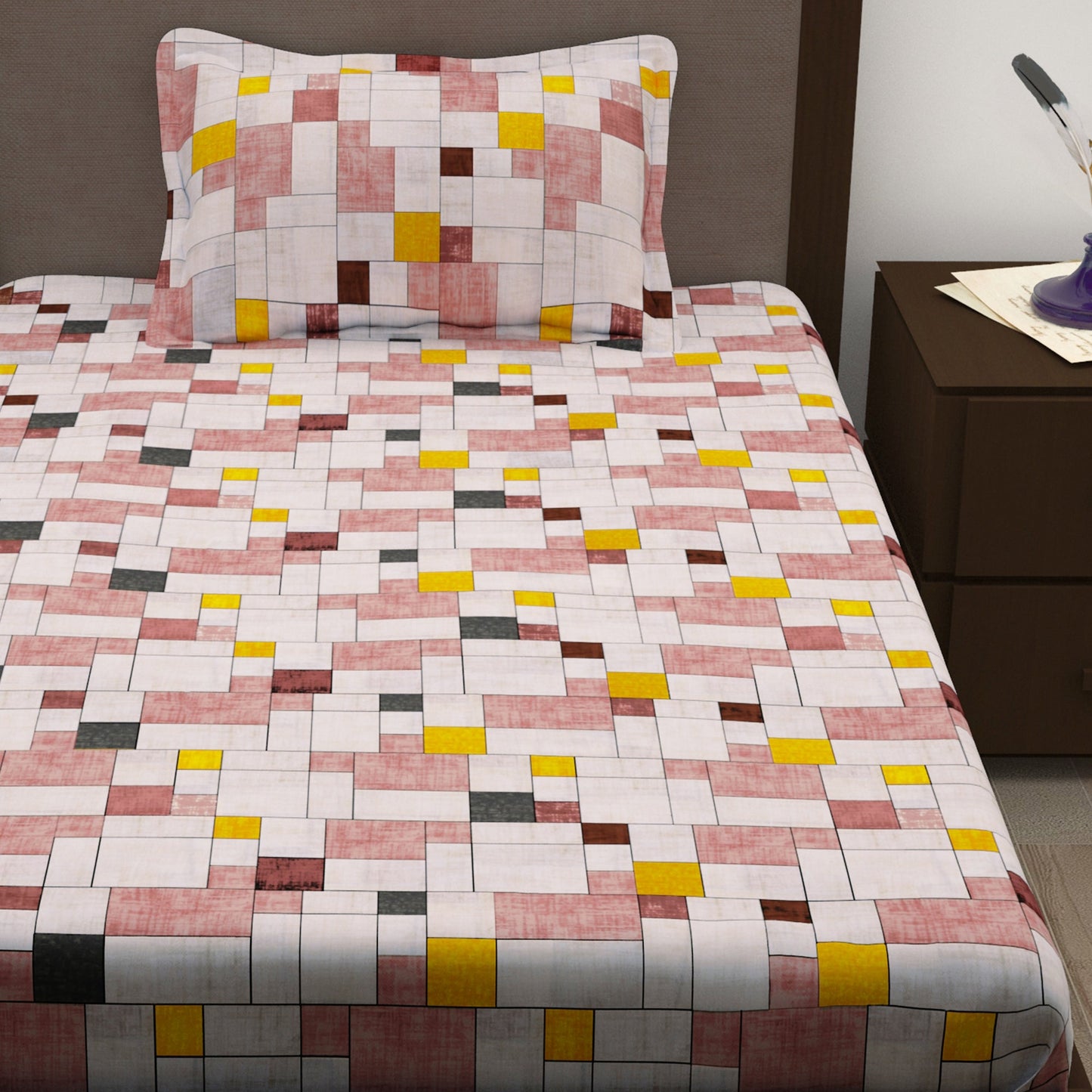 Sparkle 144 TC 100% Cotton White & Pink Single Bedsheet Combo | Set of 2 |