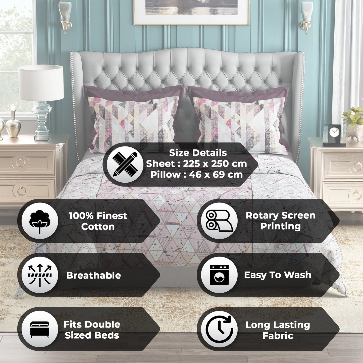 Studio Luxurious 144 TC 100% Cotton Pink Double Bedsheet