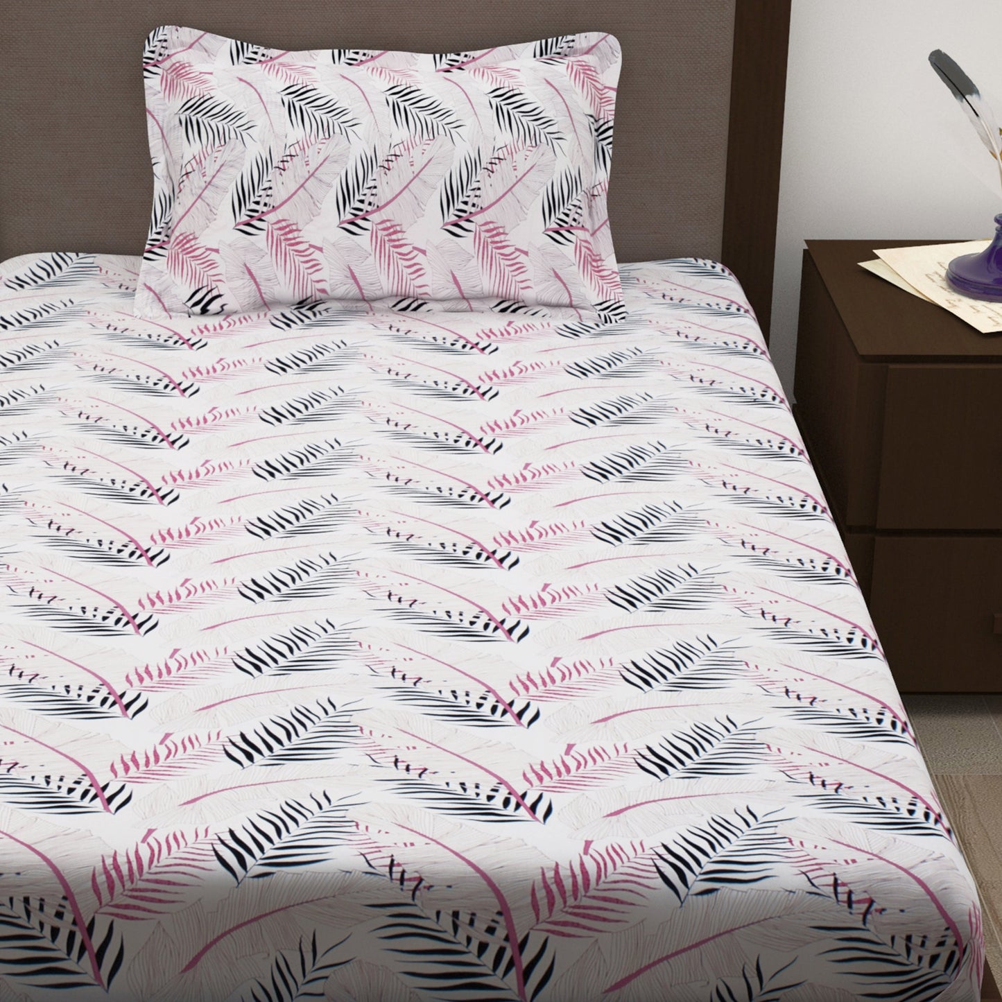 Sparkle 144 TC 100% Cotton Grey & Pink Single Bedsheet Combo | Set of 2 |