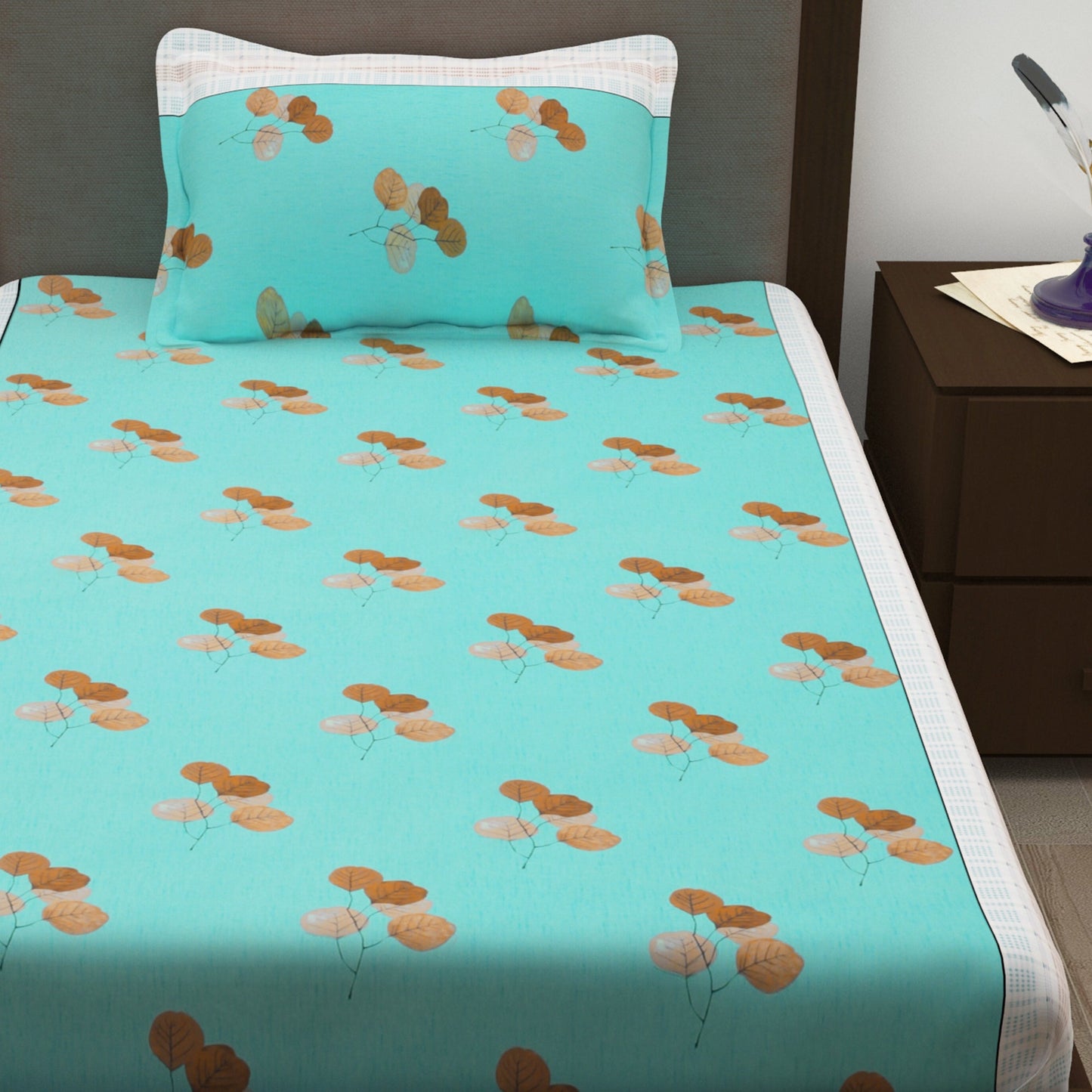 Sparkle 144 TC 100% Cotton Blue Single Bedsheet Combo | Set of 2 |