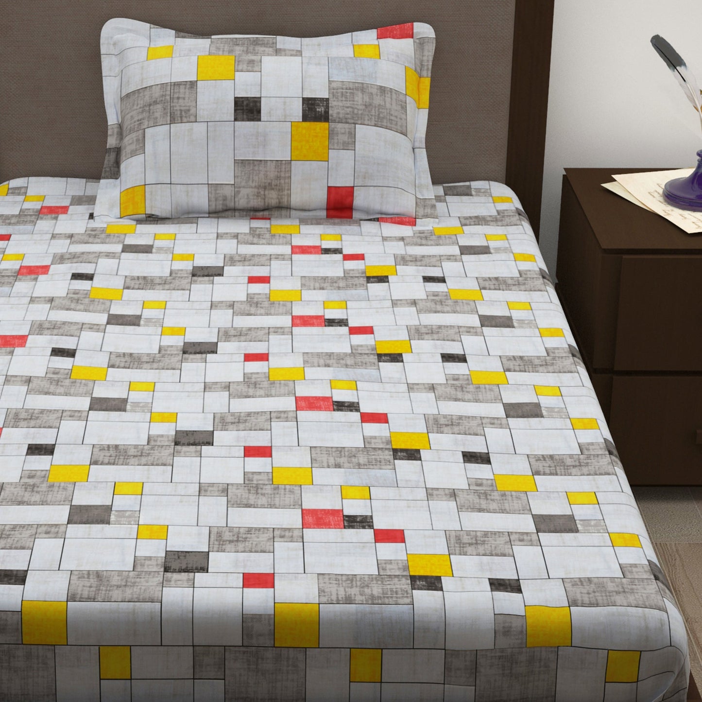 Sparkle 144 TC 100% Cotton White & Grey Single Bedsheet Combo | Set of 2 |