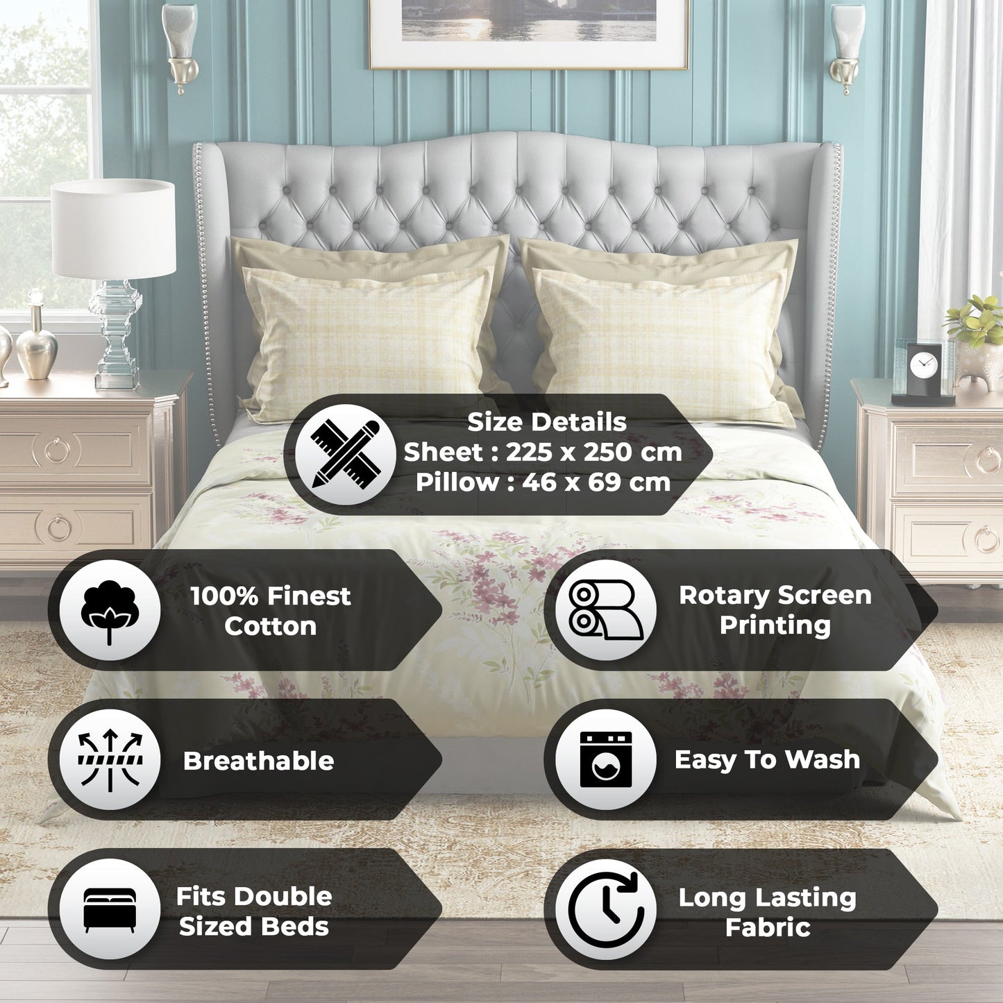 Studio Luxurious 144 TC 100% Cotton Cream Double Bedsheet