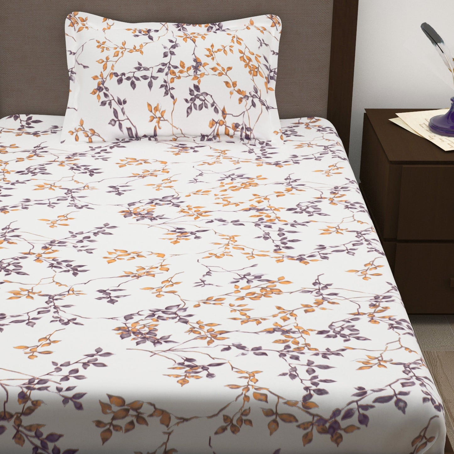 Sparkle 144 TC 100% Cotton White & Brown Single Bedsheet Combo | Set of 2 |
