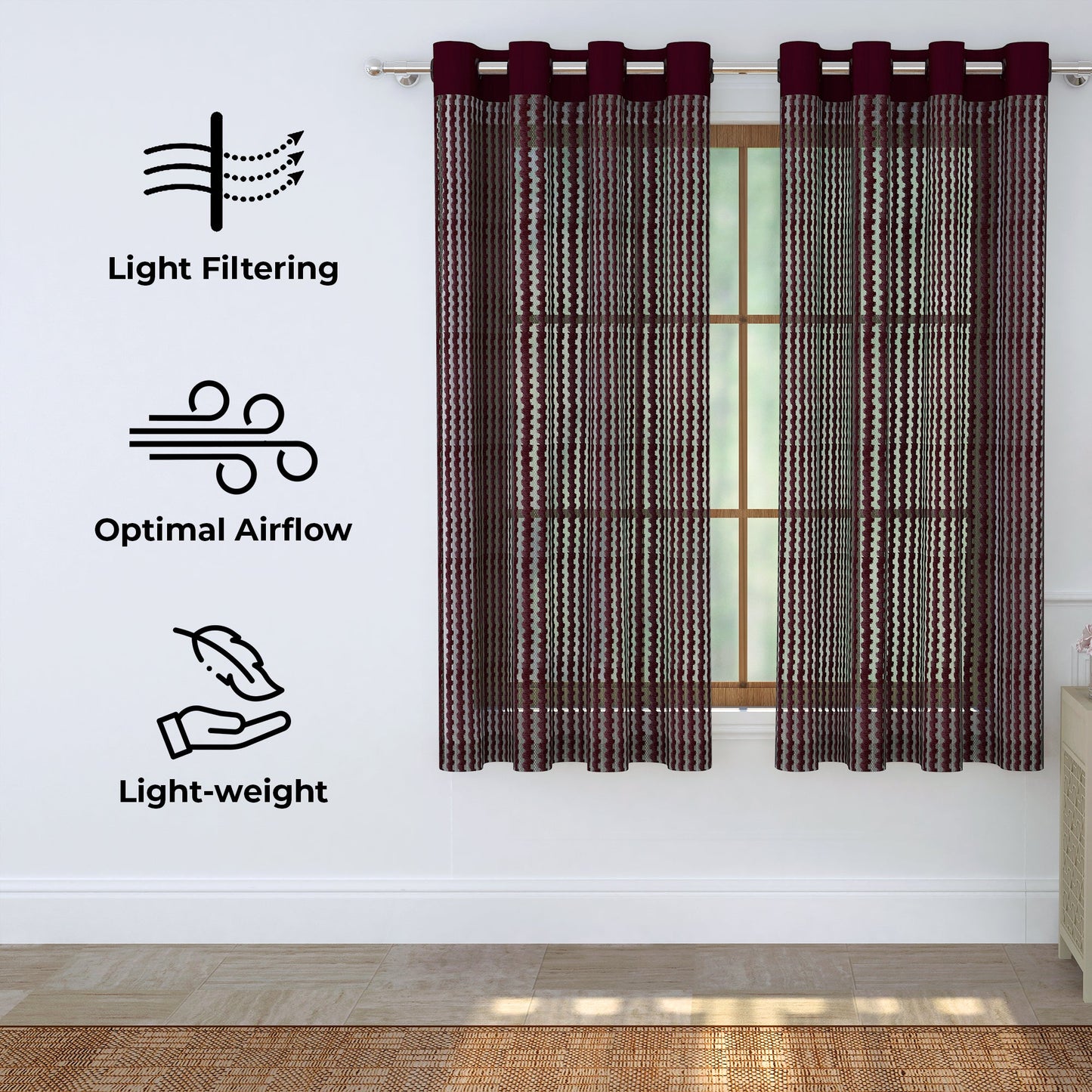 2 Pcs Purple Aura Sheer Net Polyester Window/Door/Long Door Curtains