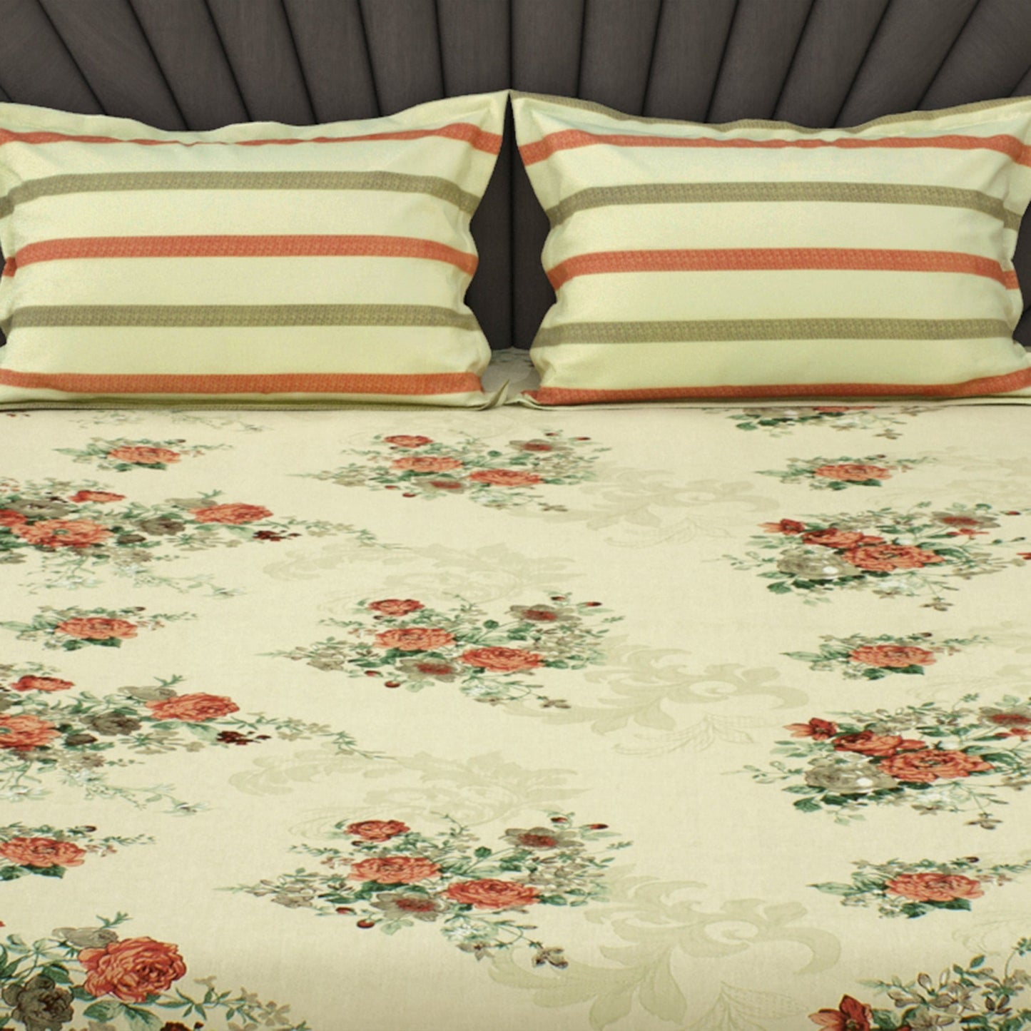 Metro 186 TC 100% Cotton Cream and Orange Double Bedsheet
