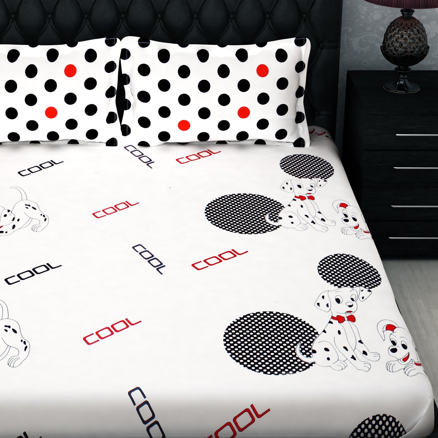 Metro Cotton Double Bedsheets Combo - 186 TC- Dalmatian / Polka Dots and Floral