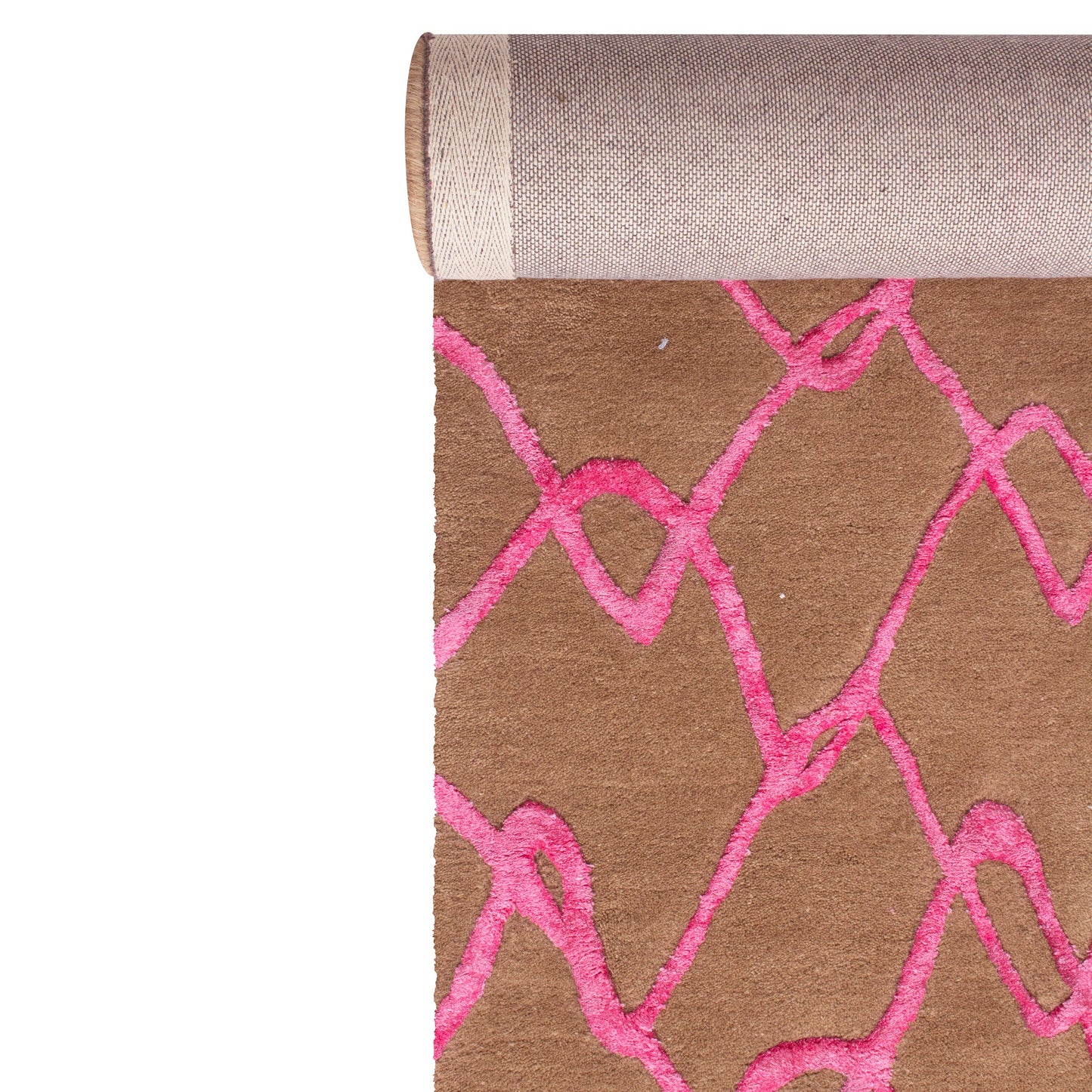 Brown Woolen Handmade Abstract Bhadohi Carpet