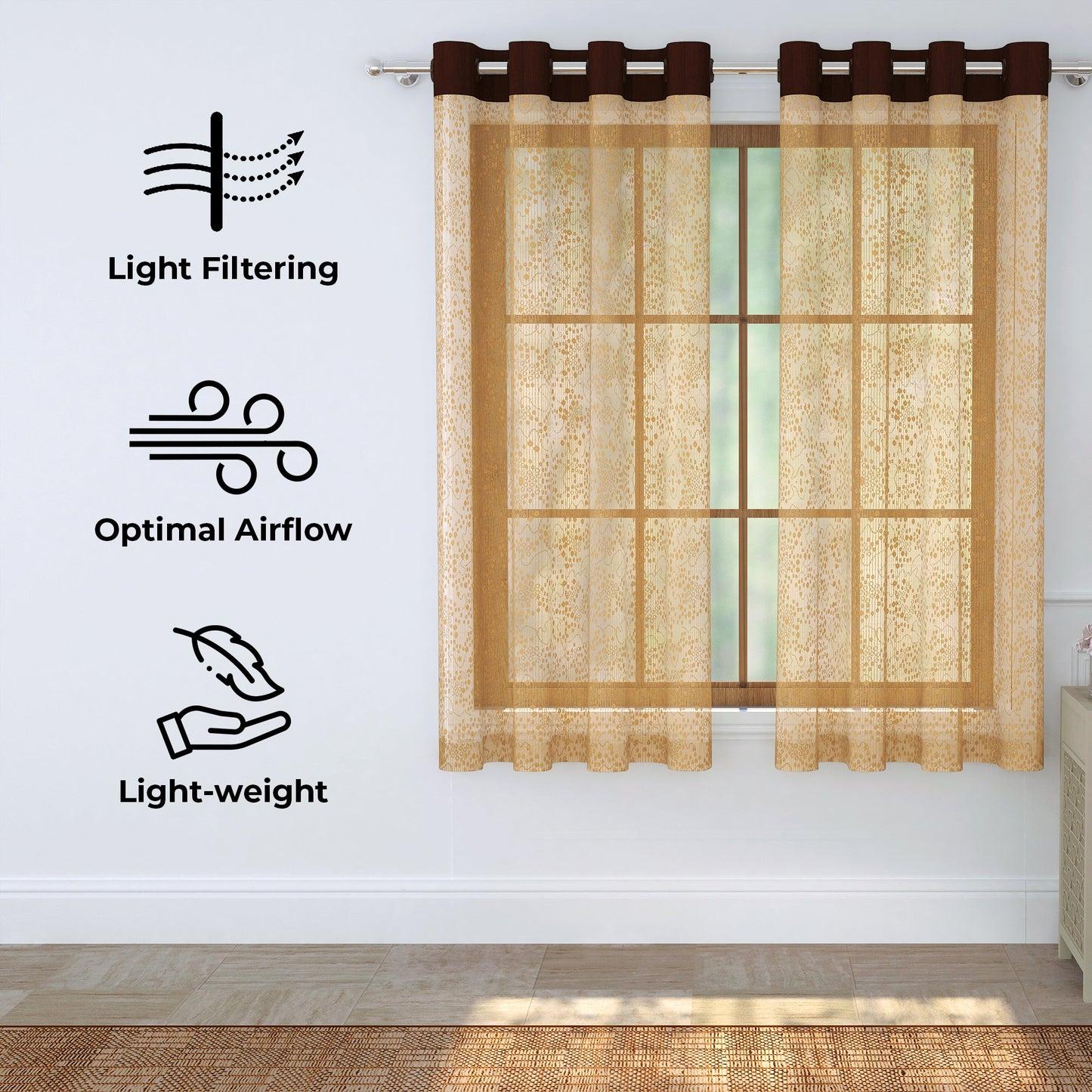 2 Pcs Gold Aura Sheer Net Polyester Window/Door/Long Door Curtains