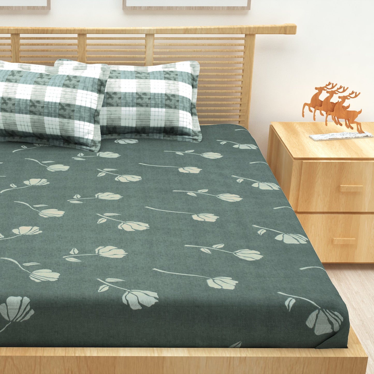 Metro Cotton Double Bedsheets Combo - 186 TC- Grey/Yellow and Grey - Floral