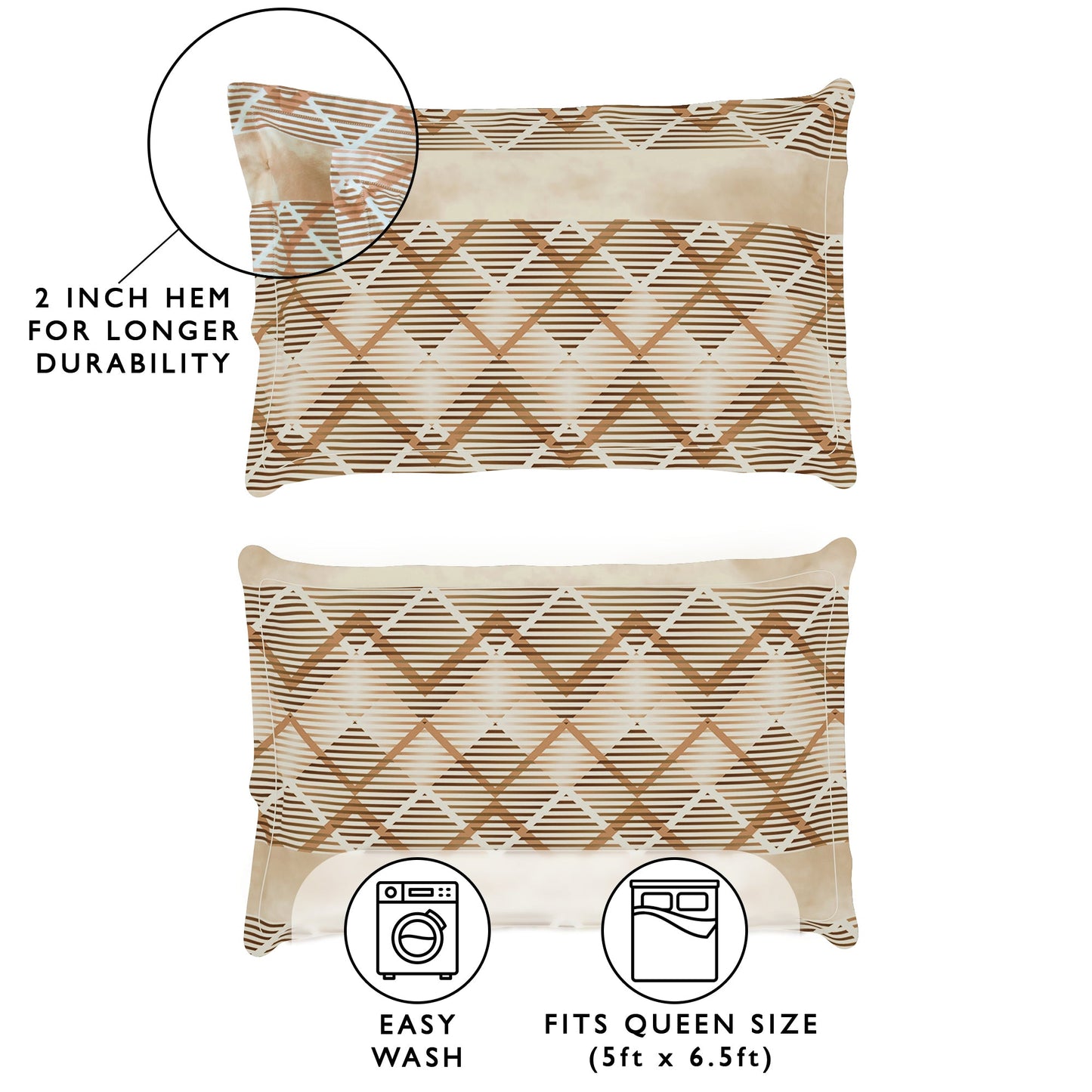 Story@Home 2 Pcs Arena Microfiber Double Bedsheets Combo With 4 Pillow Covers - Cream & Brown