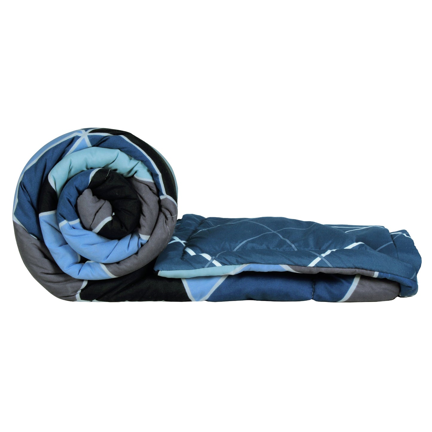 180 GSM Blue Hexagon Microfiber Fusion Reversible Double Comforter