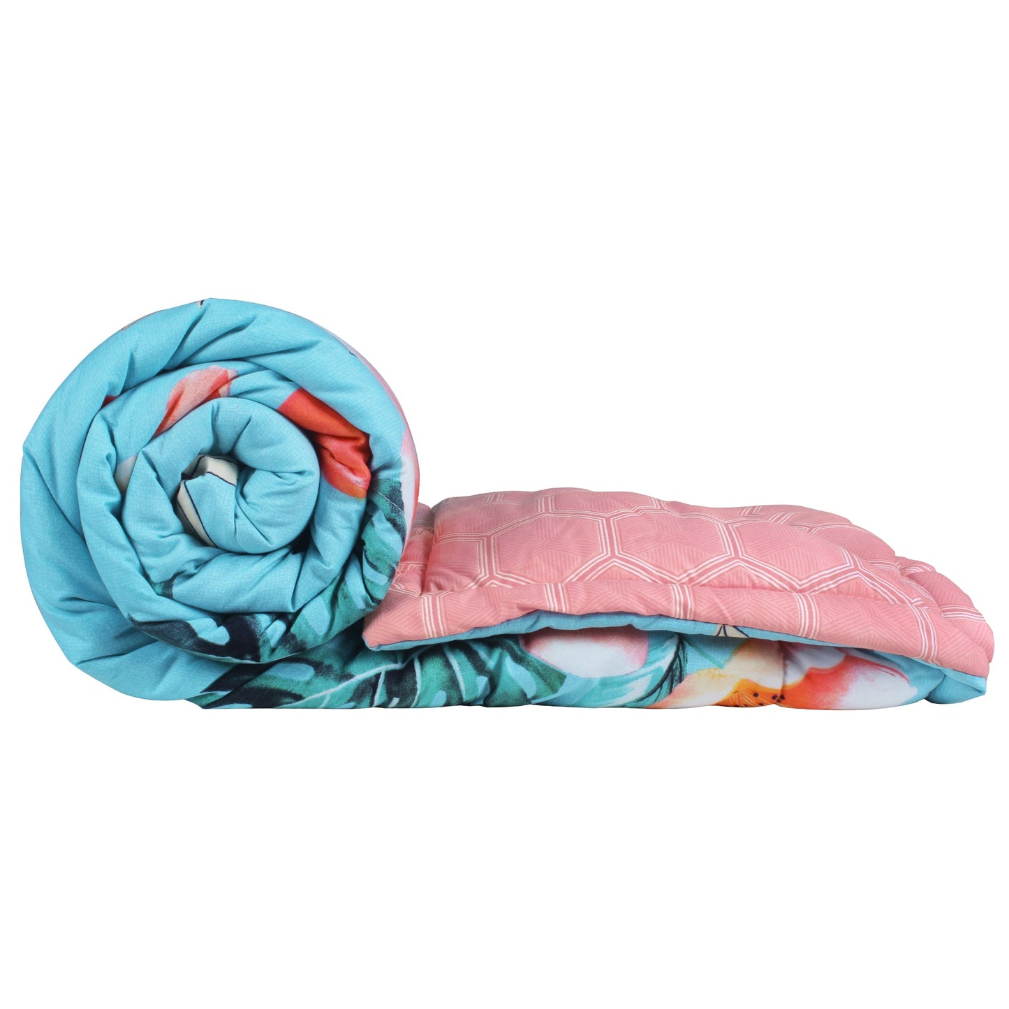 180 GSM Sky Blue Floral Microfiber Fusion Reversible Double Comforter