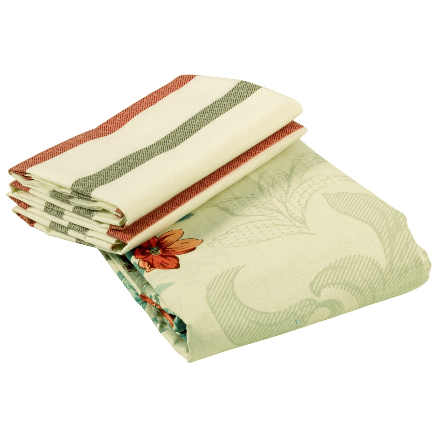 Metro Cotton Double Bedsheets Combo - 186 TC- Grey and Cream/Orange - Floral