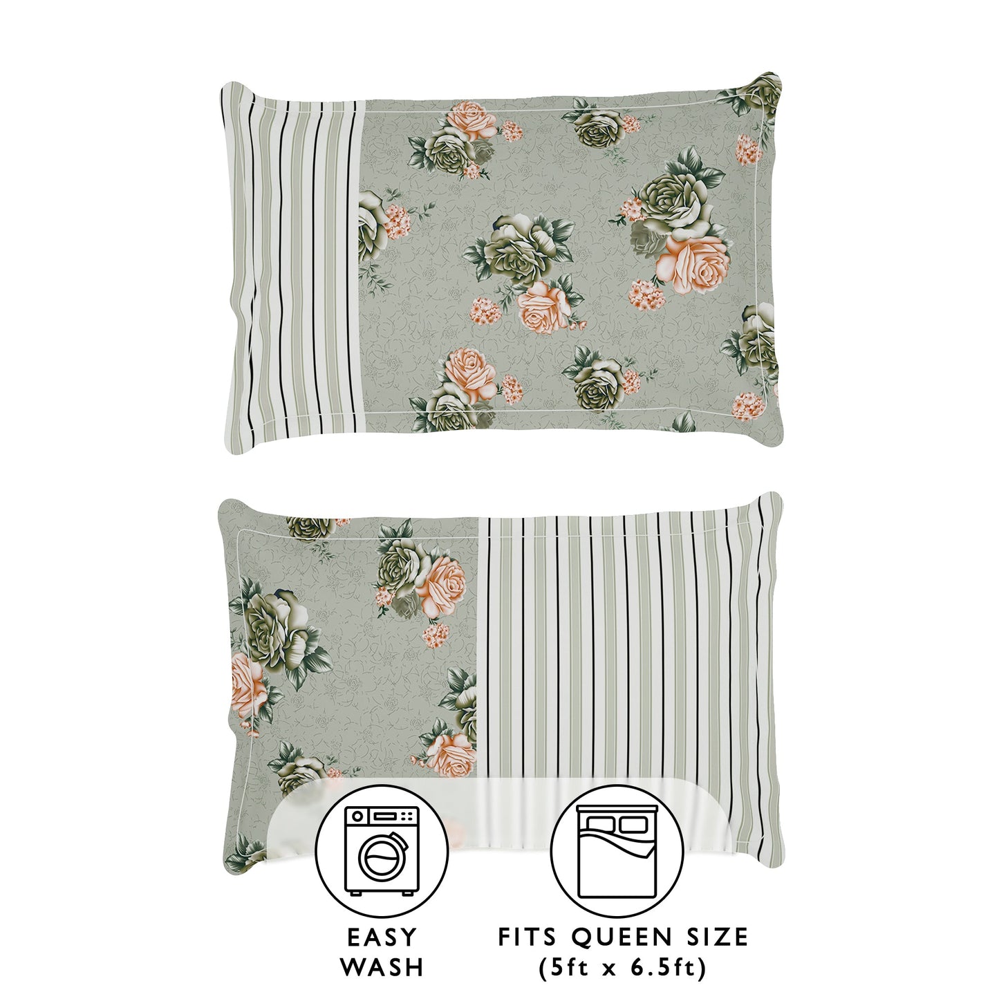 Story@Home 2 Pcs Arena Microfiber Double Bedsheets Combo With 4 Pillow Covers - Brown & Grey