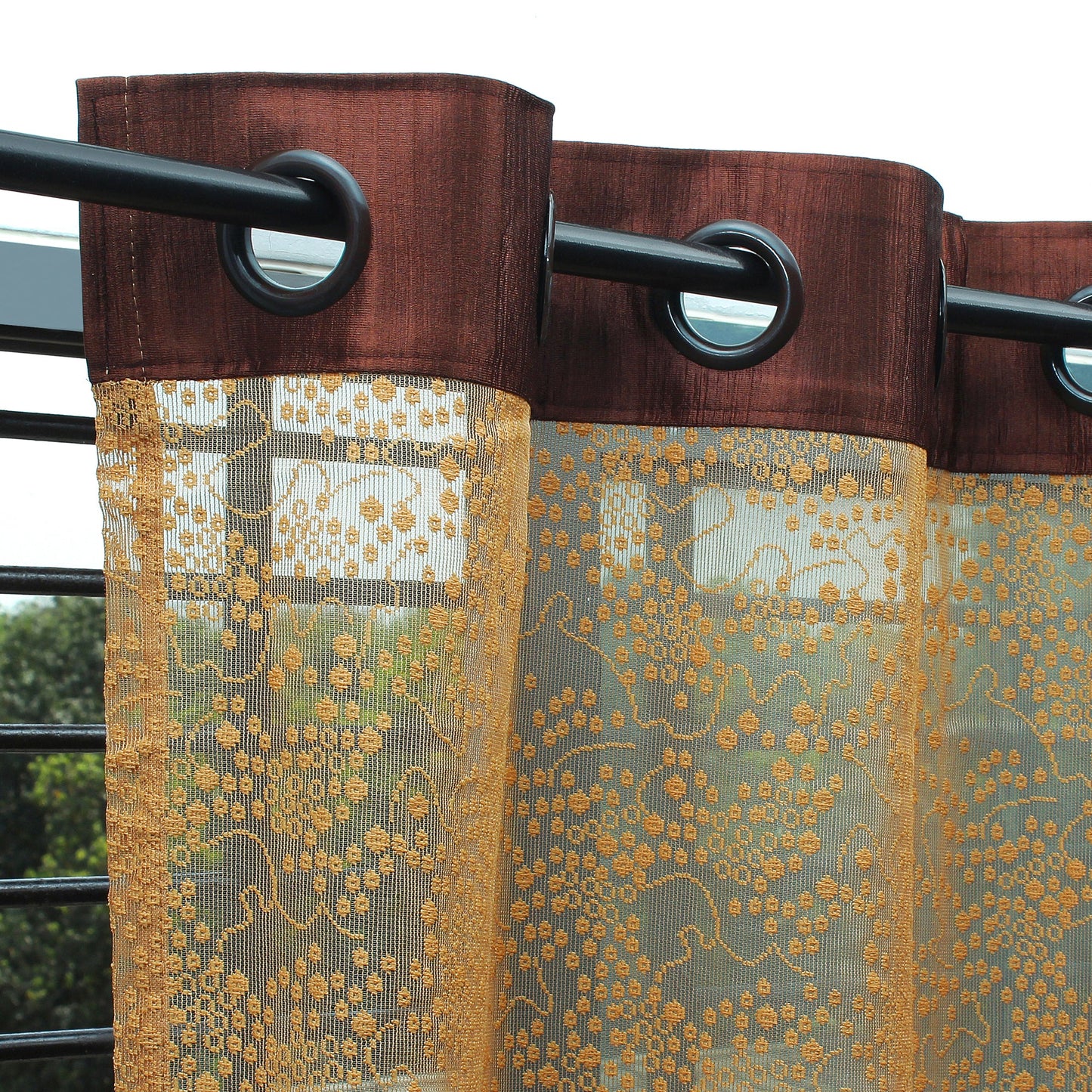 2 Pcs Gold Aura Sheer Net Polyester Window/Door/Long Door Curtains