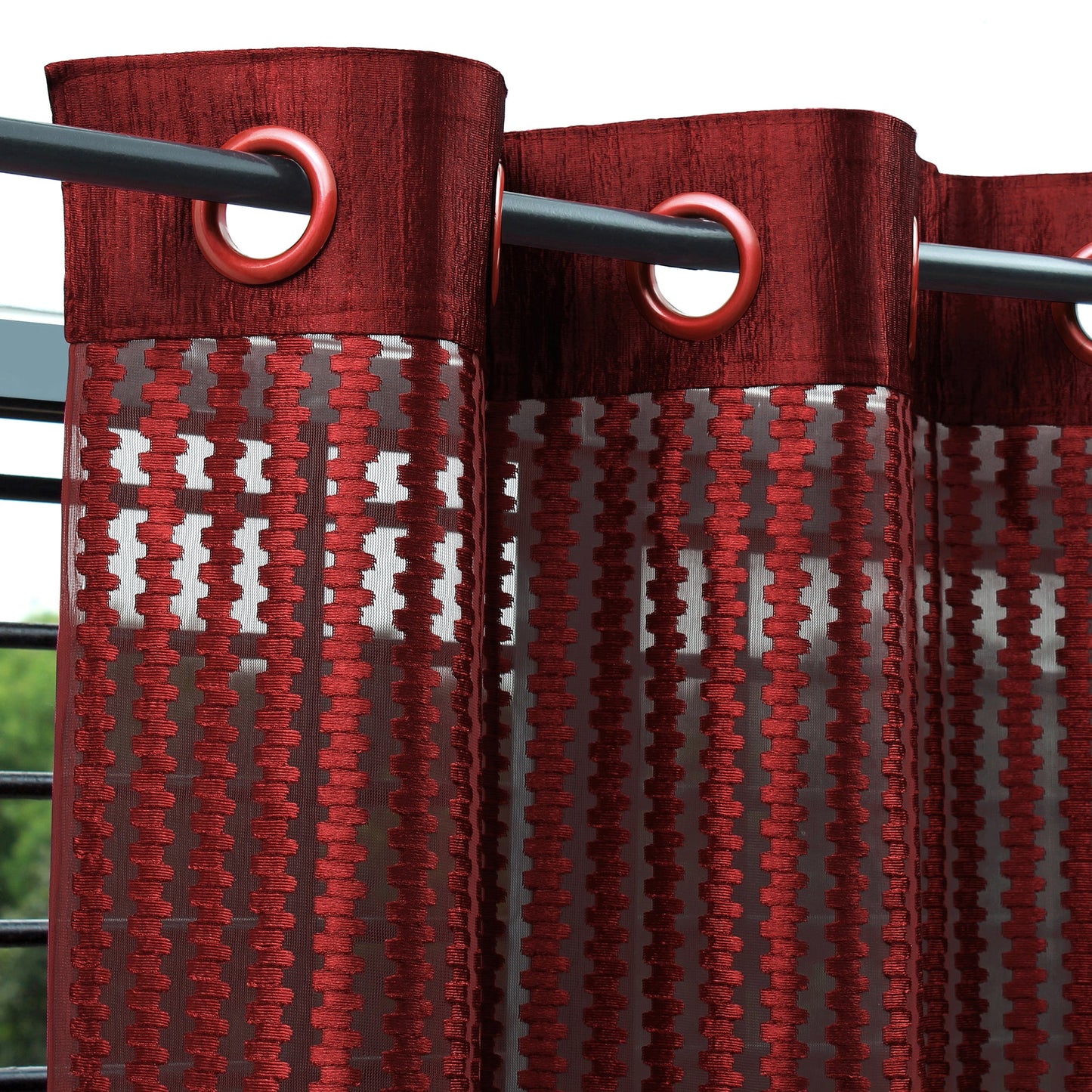 2 Pcs Maroon Aura Sheer Net Polyester Window/Door/Long Door Curtains