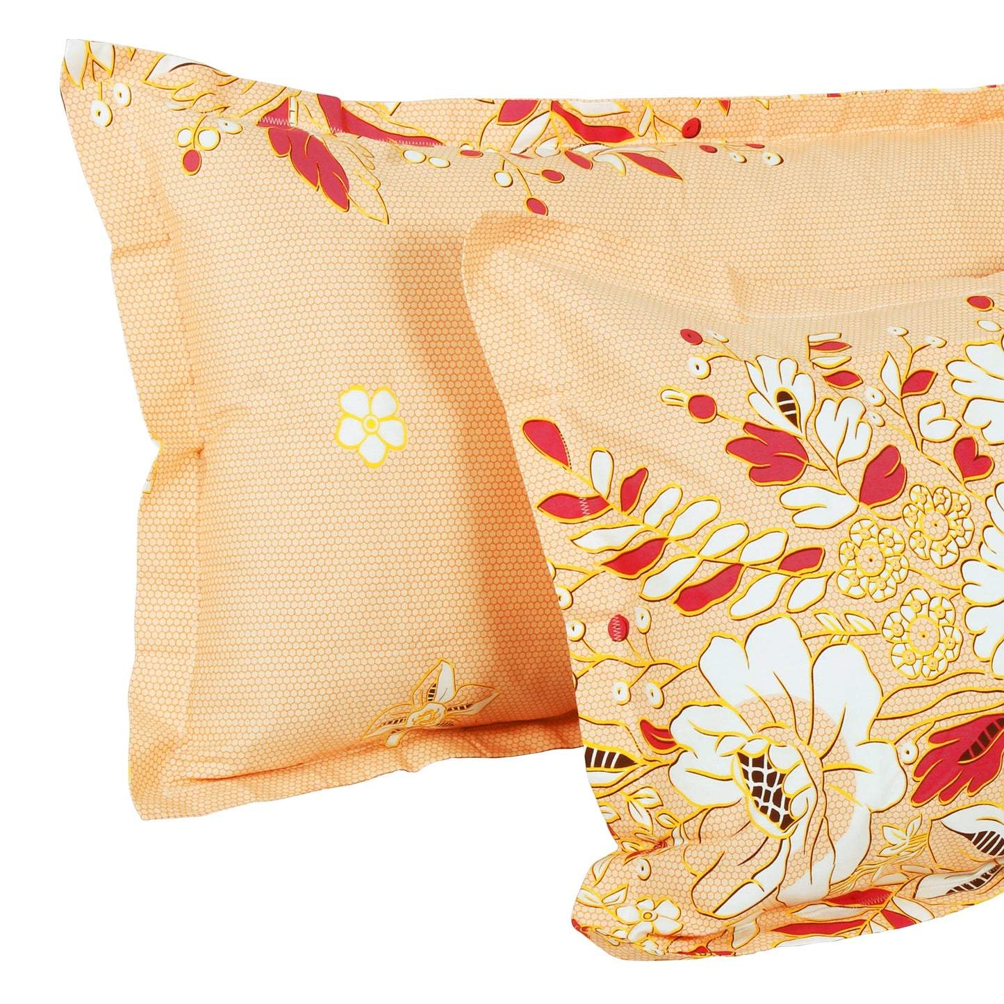210 TC Light Orange Floral 1 King Size Bedsheet With 2 Pillow Cover