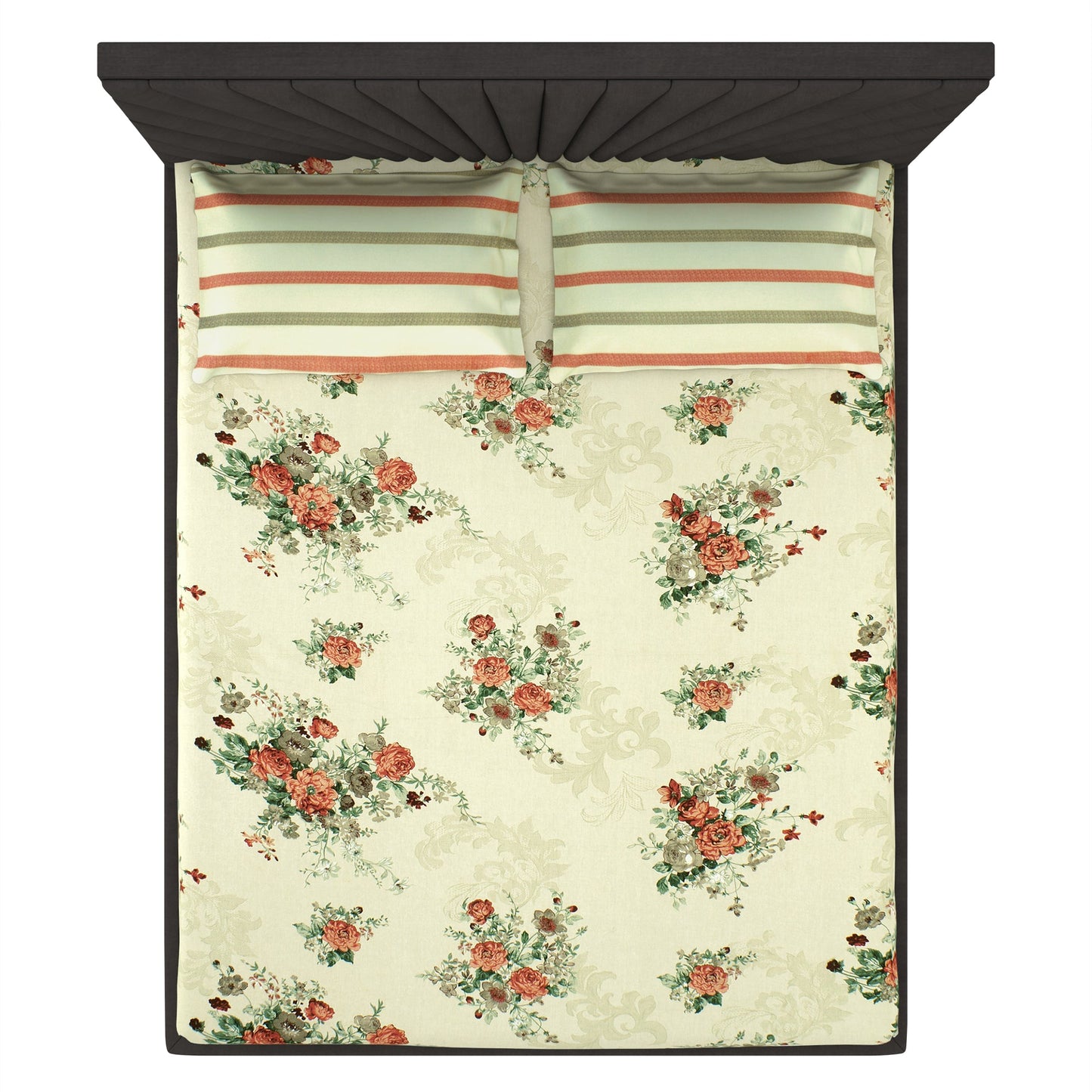 Metro 186 TC 100% Cotton Cream and Orange Double Bedsheet