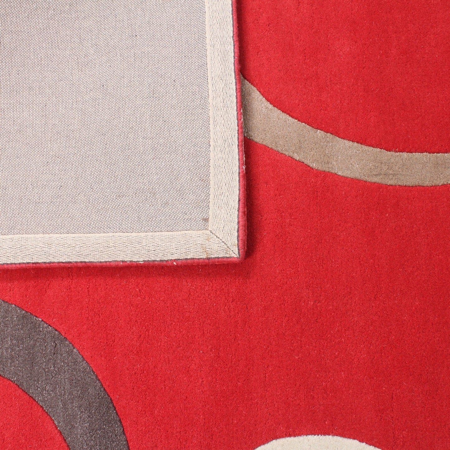 Red Woolen Handmade Abstract Bhadohi Carpet