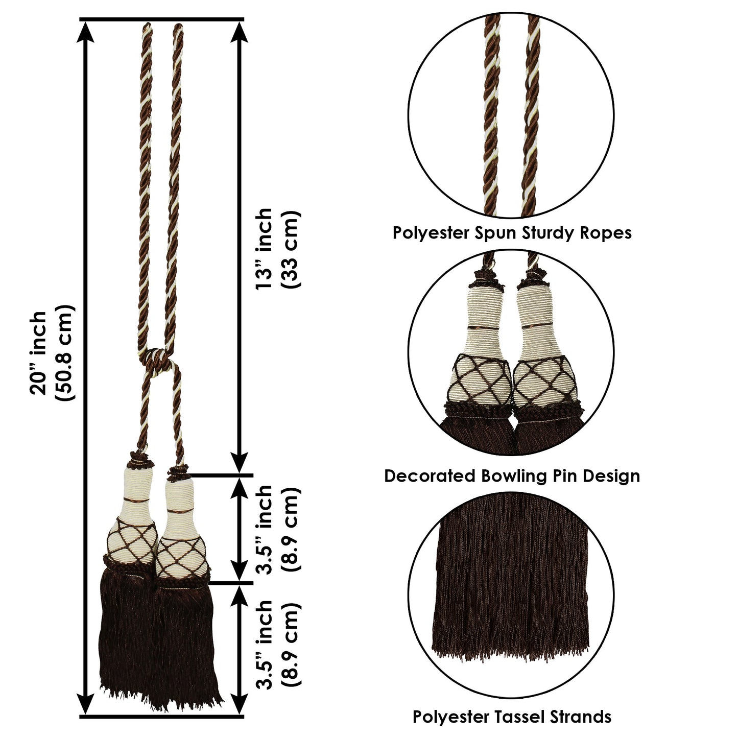 Set Of 4 Home Decorative Braided Tassel Rope Tiebacks