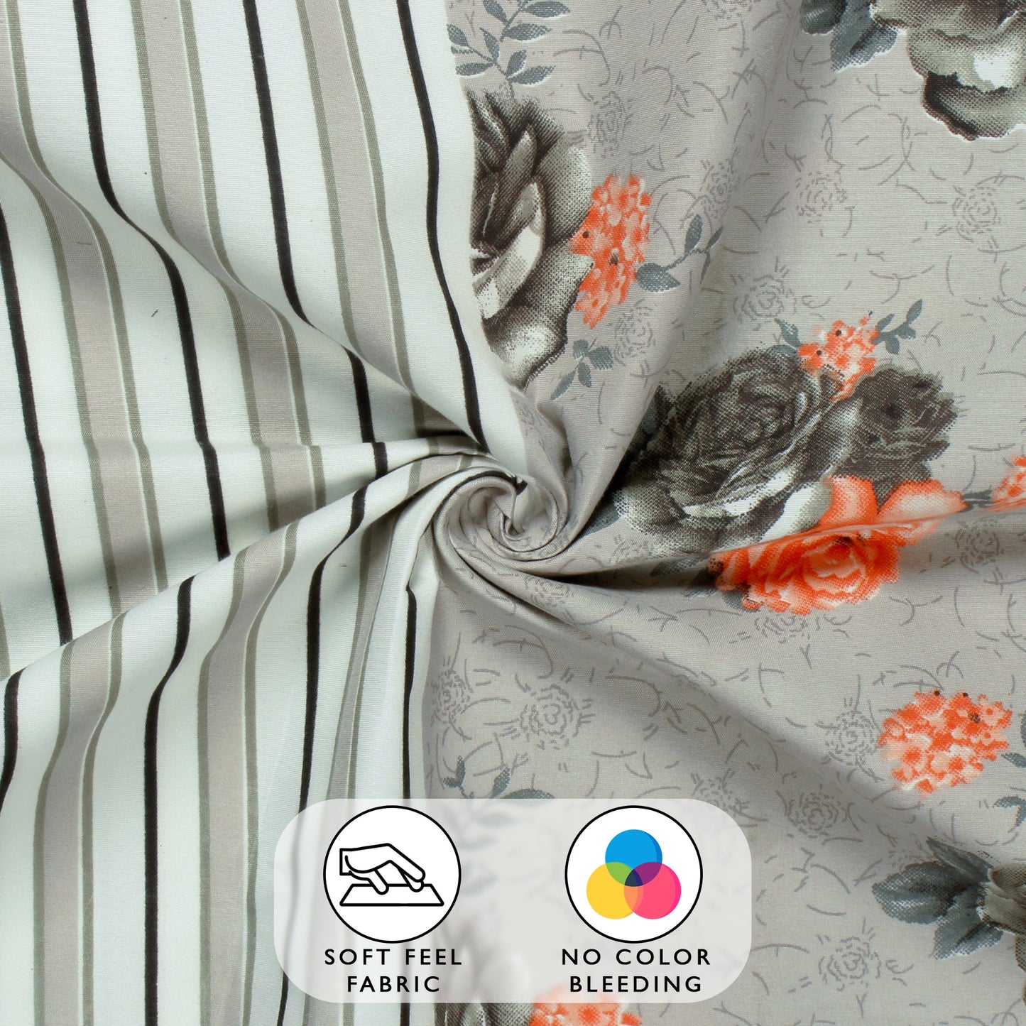 Story@Home 2 Pcs Arena Microfiber Double Bedsheets Combo With 4 Pillow Covers - Brown & Grey