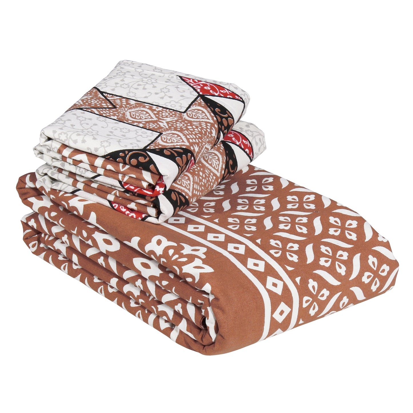 Pandora 152 TC 100 % Cotton White and Light Brown Floral Double King Size Bedsheet