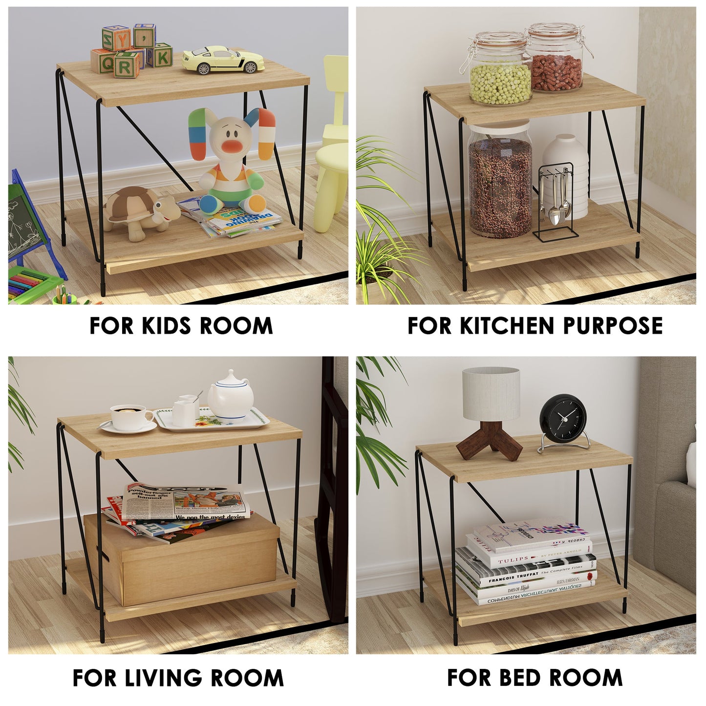 Lazywud DIY String Rack Bed Side Table For Bedroom and Corner Table for Living Room (Summer Oak)