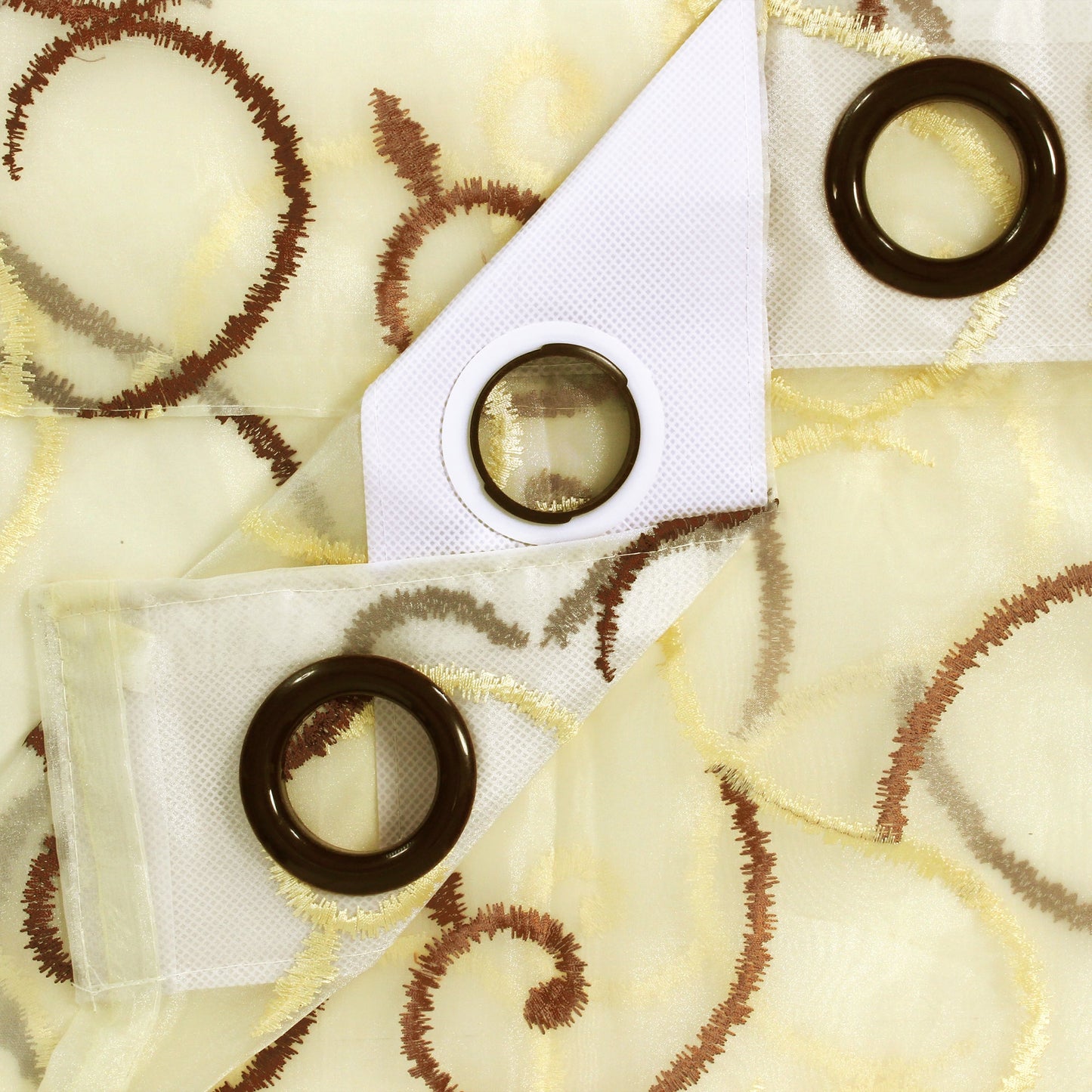 2 Pcs Beige & Coffee Brown Imagica Sheer Door Curtain, 7 ft