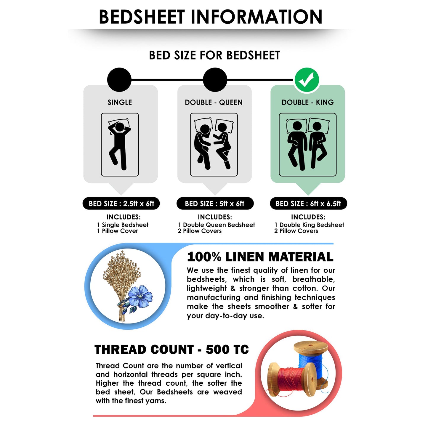 500 TC 100% Cotton Light Grey 1 Unit King size Bedsheet with 2 pillow Covers