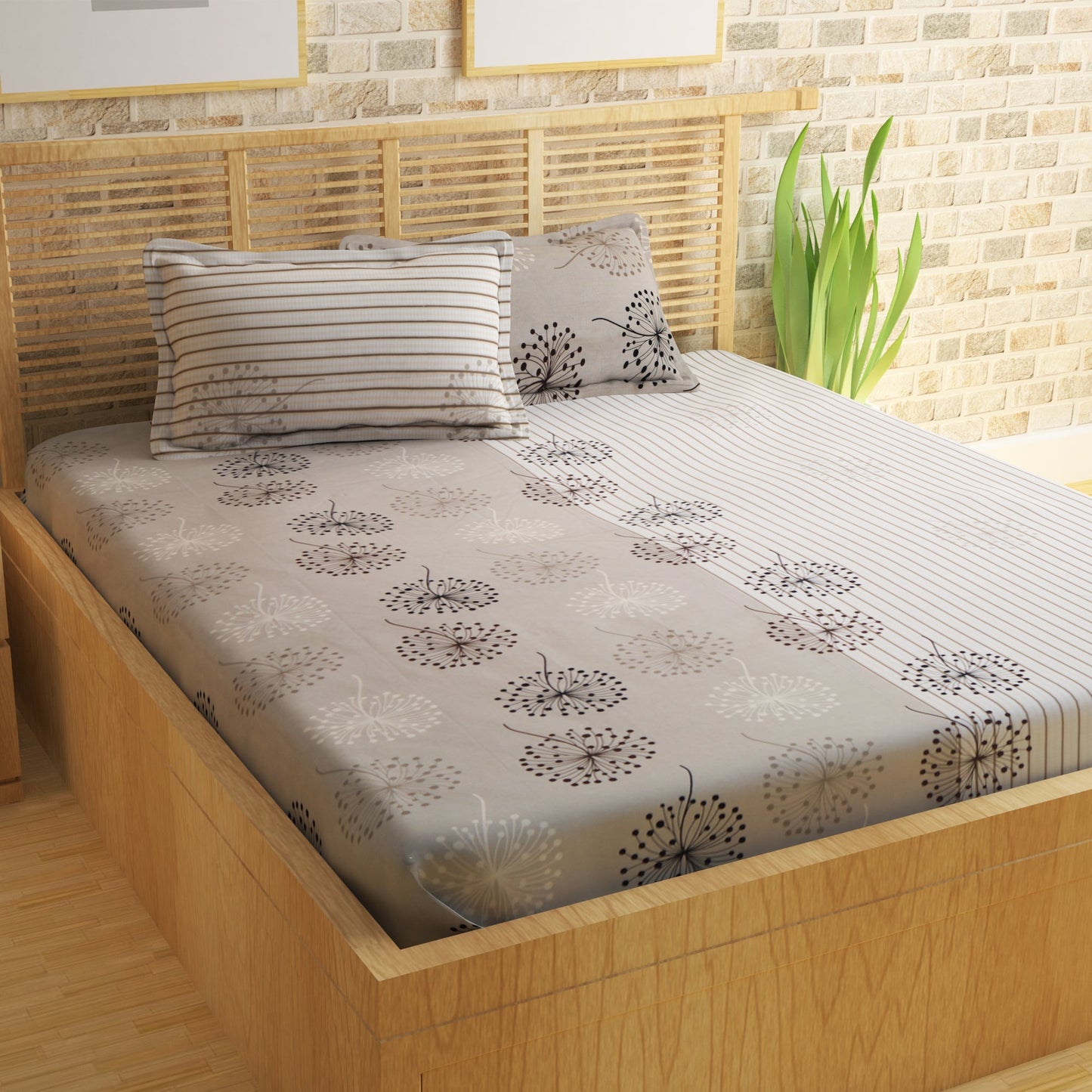 Metro Cotton Double Bedsheets Combo - 186 TC- Dalmatian / Polka Dots and Floral