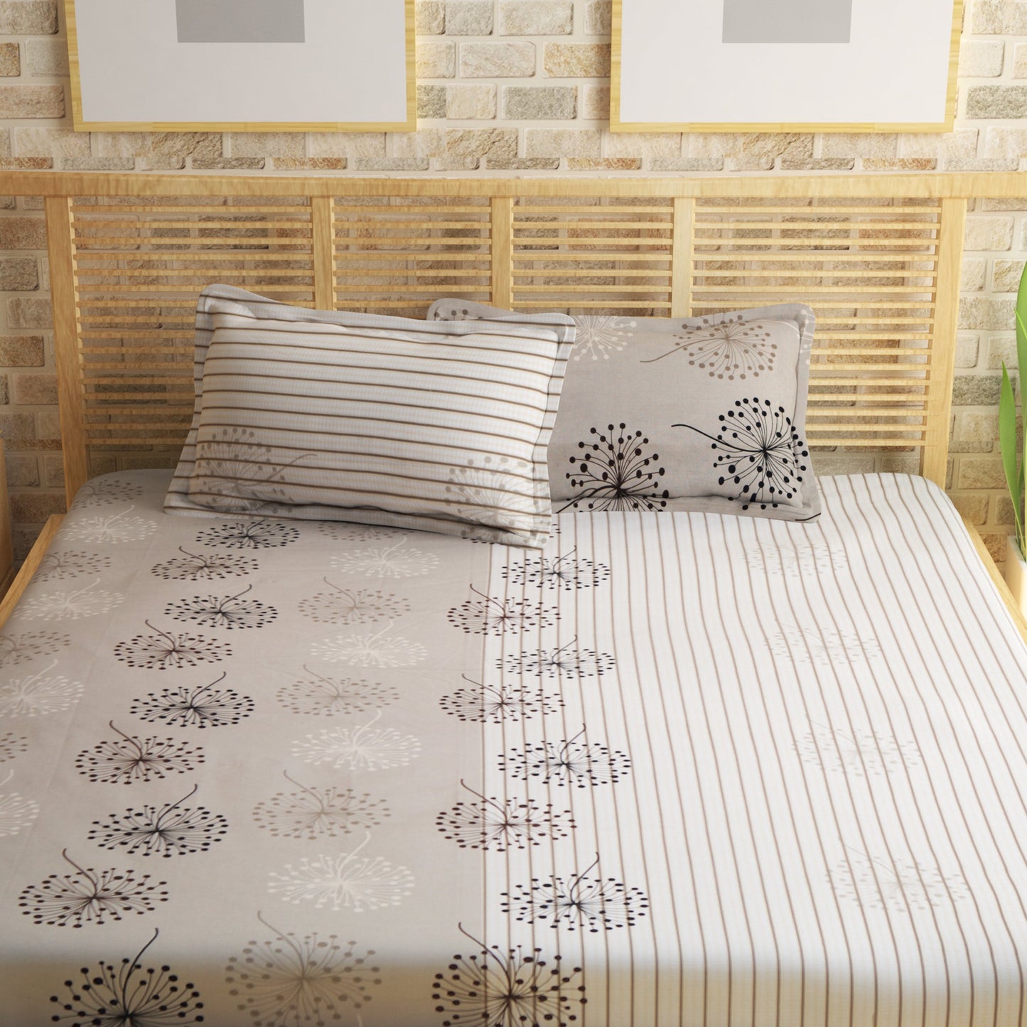 Metro Cotton Double Bedsheets Combo - 186 TC- Dalmatian / Polka Dots and Floral