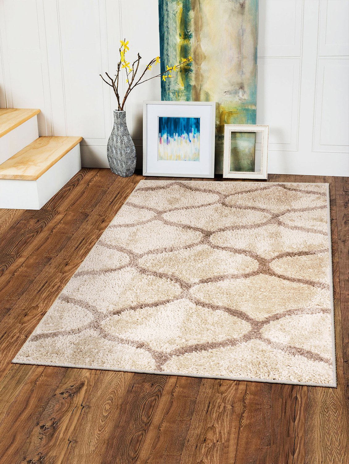 Abstract Pattern Beige Carpet for Living Room & Bedroom