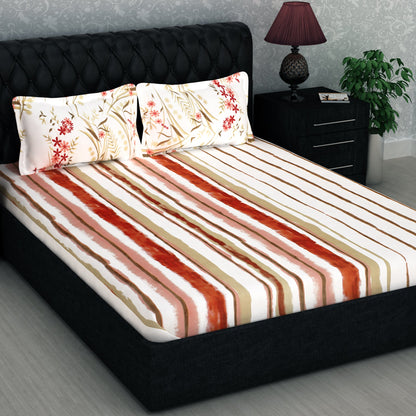 Metro Cotton Double Bedsheets Combo - 186 TC- Mutilcolor - Stripes and Fancy Mix N Match Design