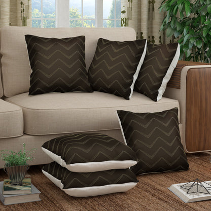 Story@Home Dark Brown Chevron Polyester 6 pcs of Alegra Cushion Covers