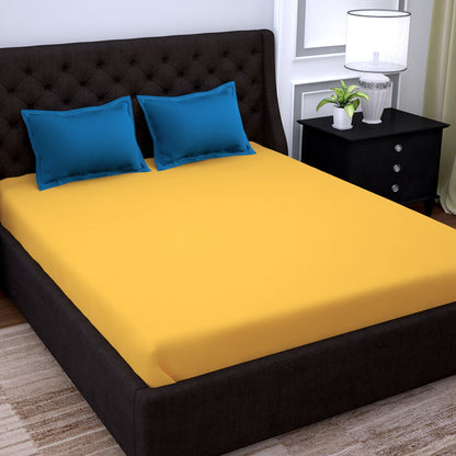 PAVO Tranquil Solid Luxurious King Bedsheet Lemon (Yellow and Blue)