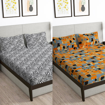 Story@Home 2 Pcs Arena Microfiber Double Bedsheets Combo With 4 Pillow Covers - Black & Rust Orange