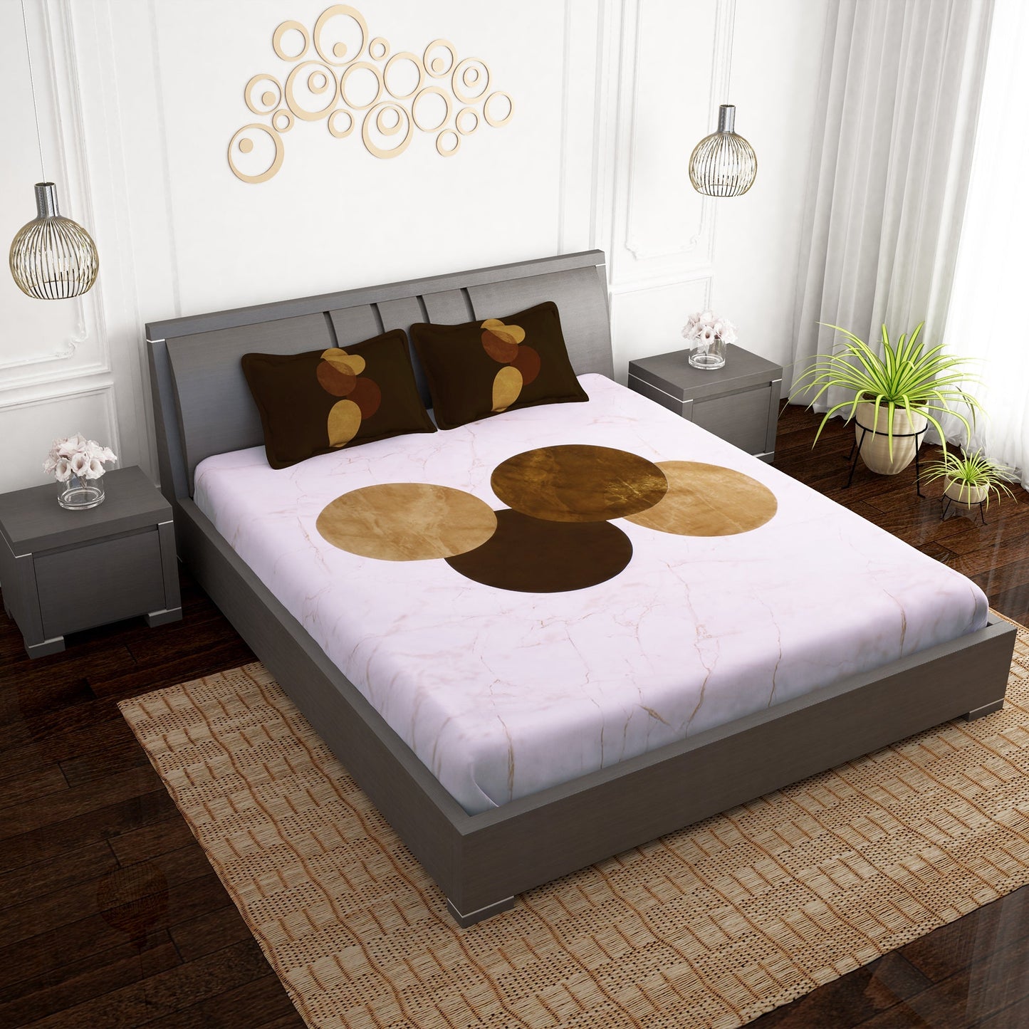 Artini Collection Tileable Circles Pattern King Size Bedsheet - Blue