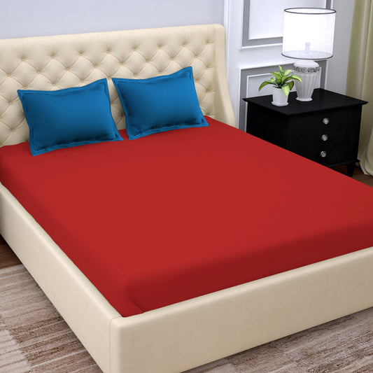 PAVO Tranquil Solid Luxurious King Bedsheet (Red and Blue)