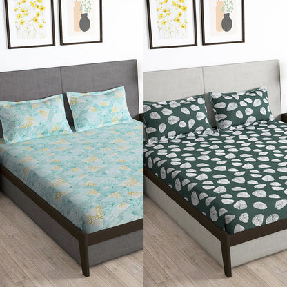 Story@Home 2 Pcs Arena Microfiber Double Bedsheets Combo With 4 Pillow Covers - Mint Green &  Grey